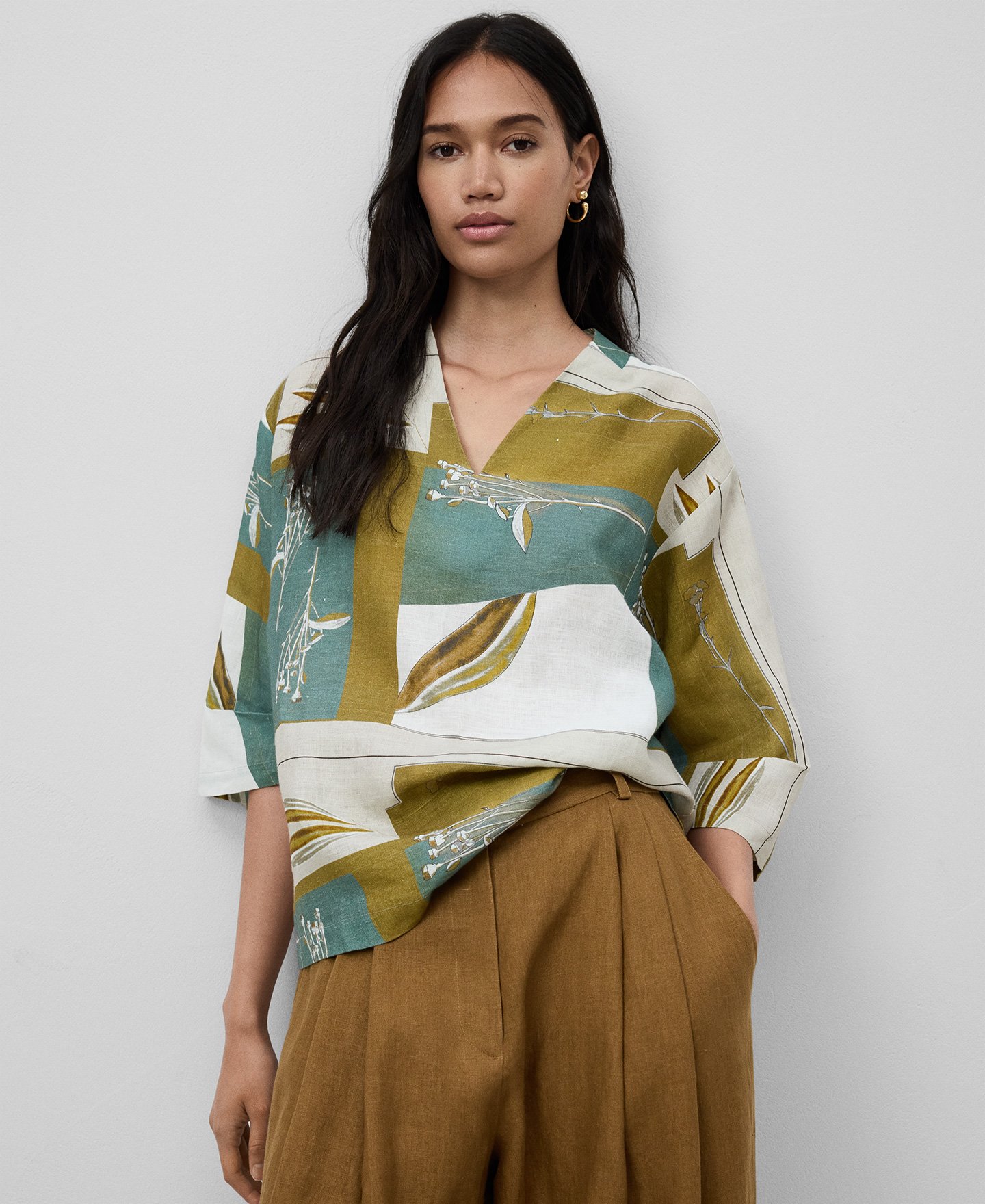 European linen printed blouse woman image number 0