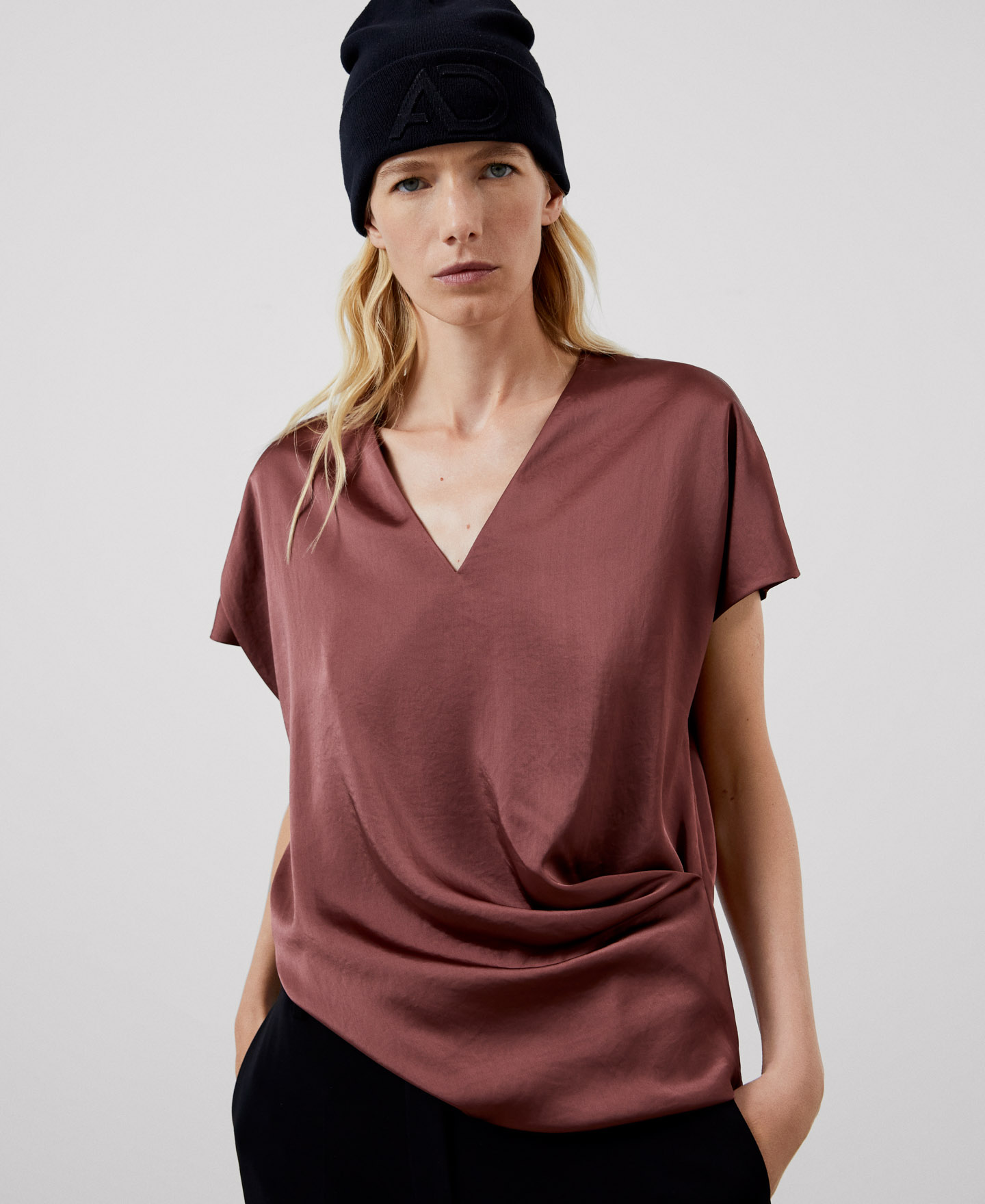 Draped V-neckline blouse image number 0