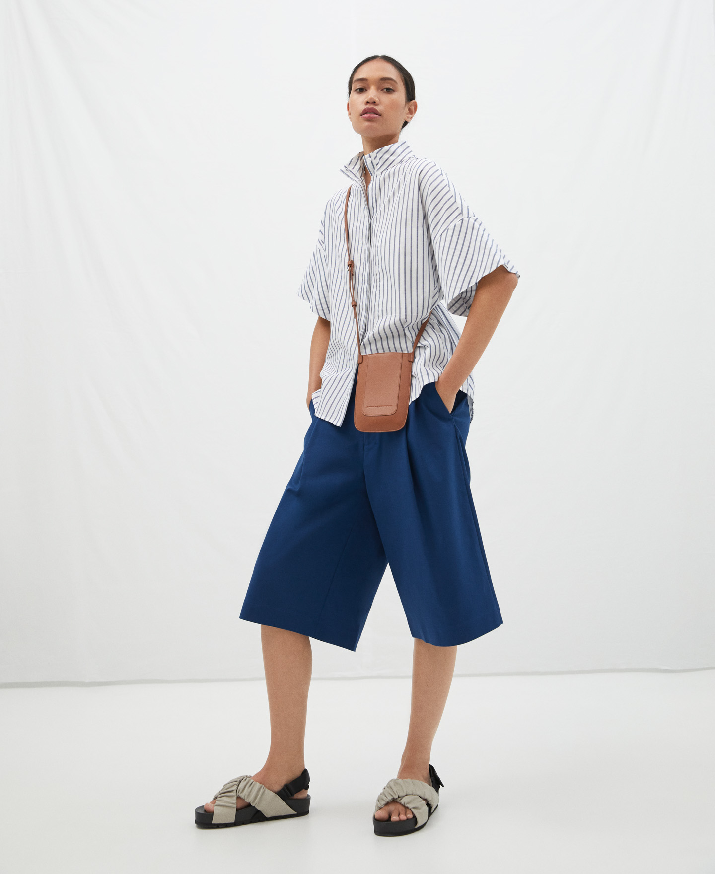 Oversize striped shirt in cotton image number 1