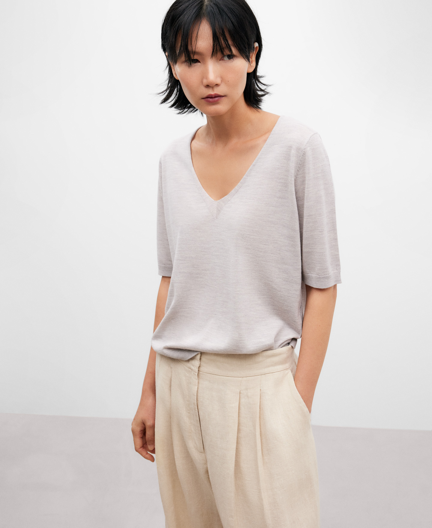 Camiseta de manga corta en lana merino Lana Mujer