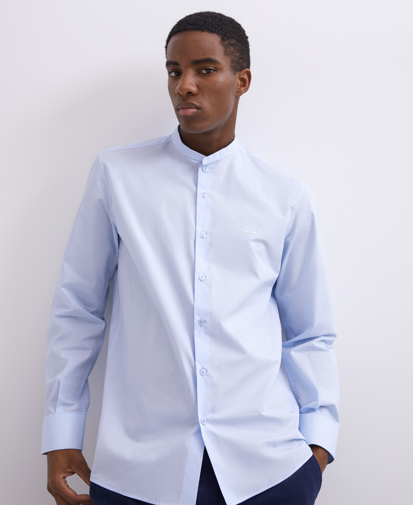 Mandarin collar cotton shirt image number 3