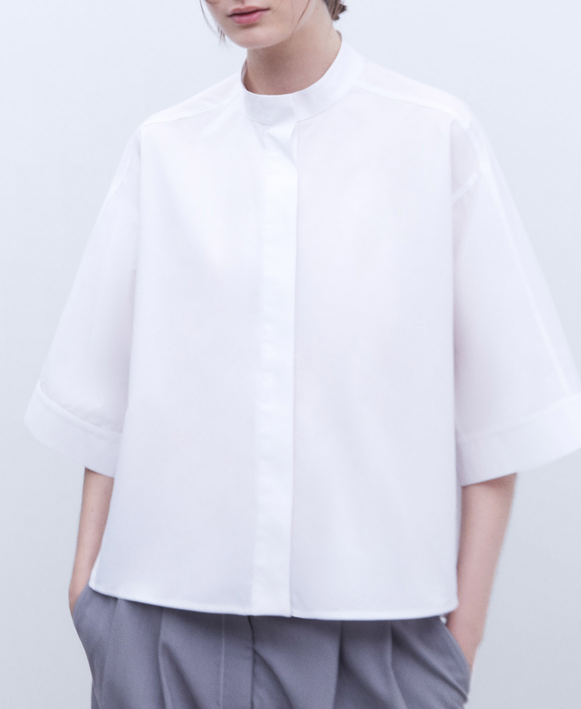 Cotton poplin Mandarin collar shirt image number 0