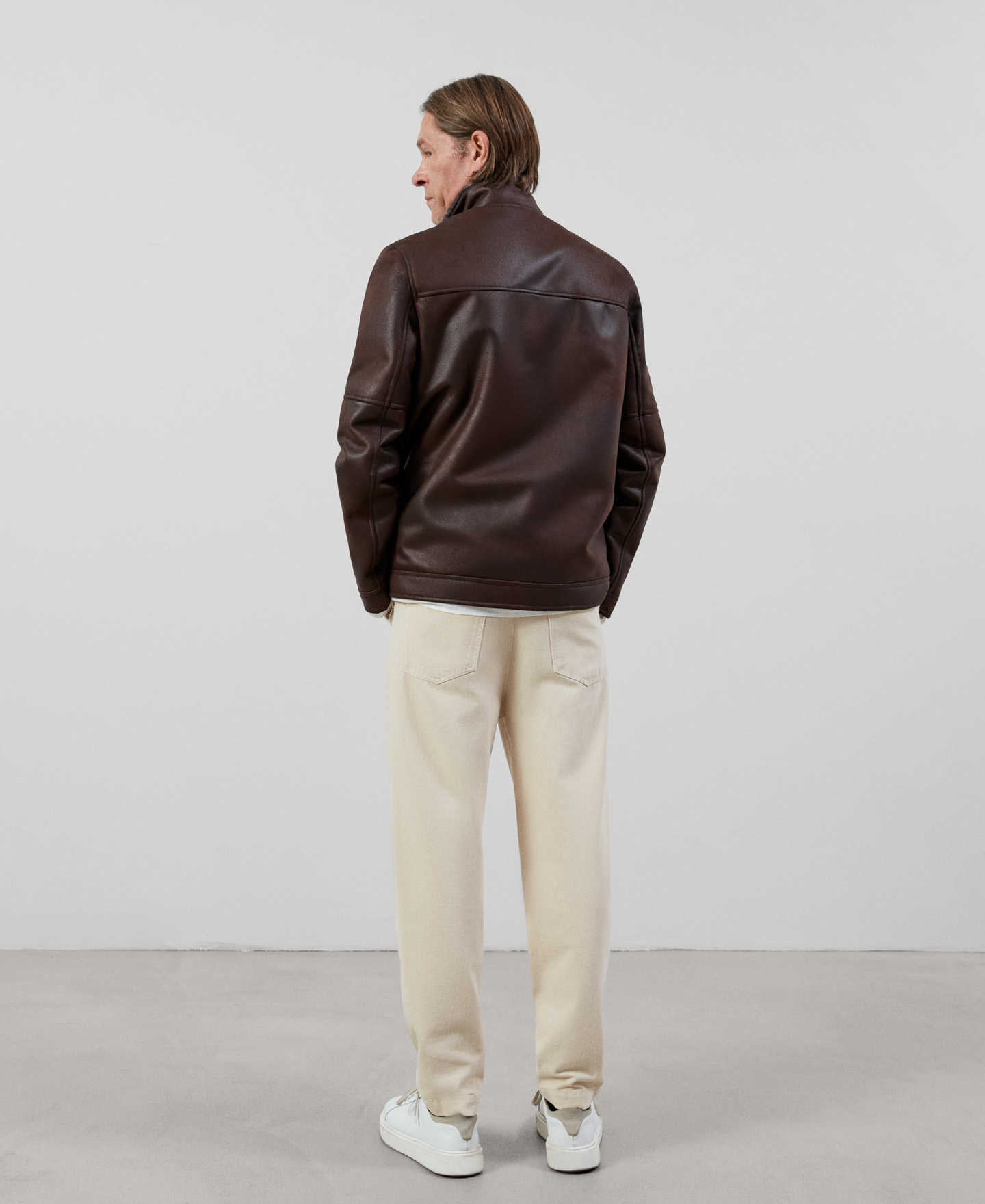Leather texture funnel collar jacket image number 2