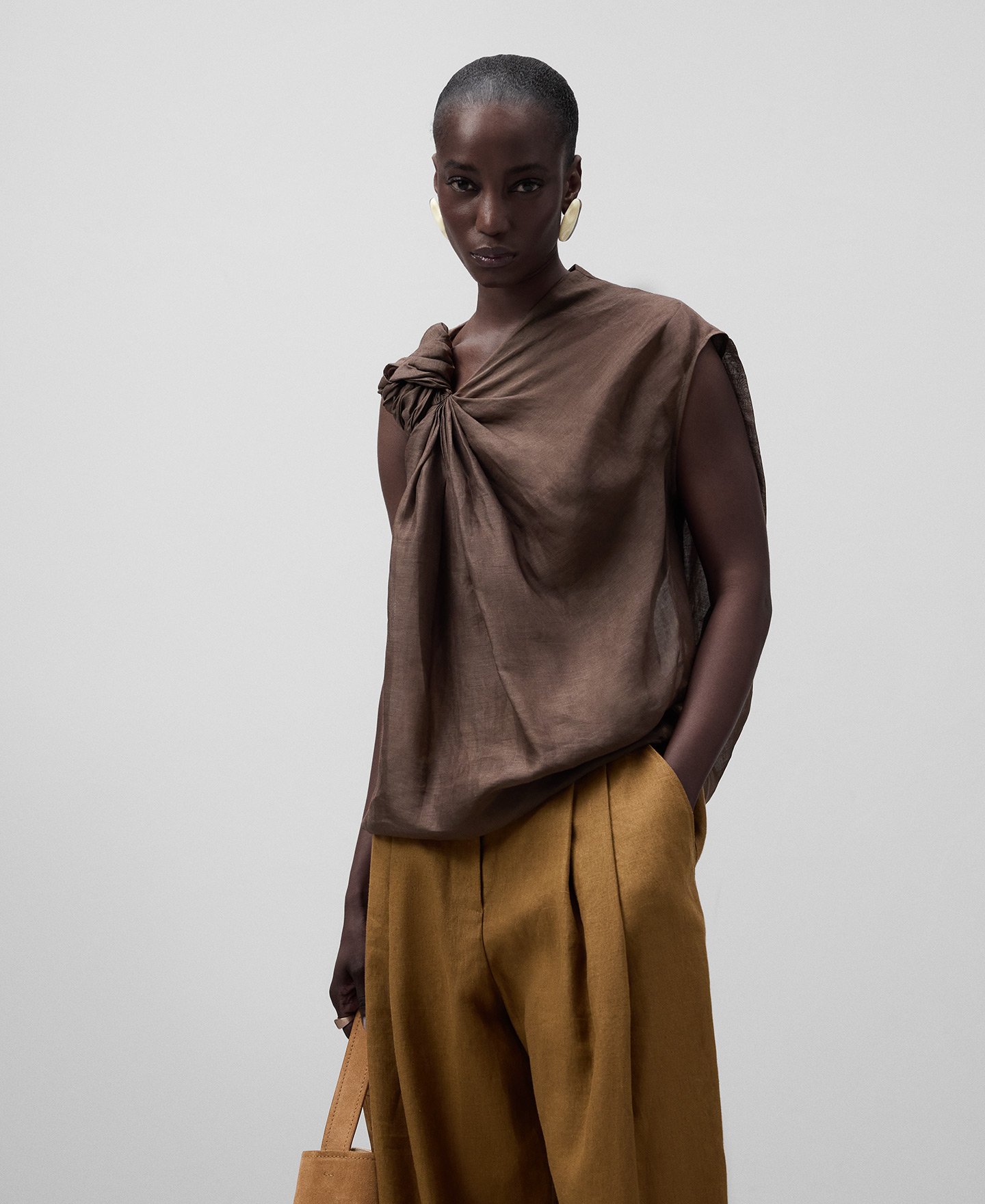 Haut asymétrique à nœud en ramie femme image number 0