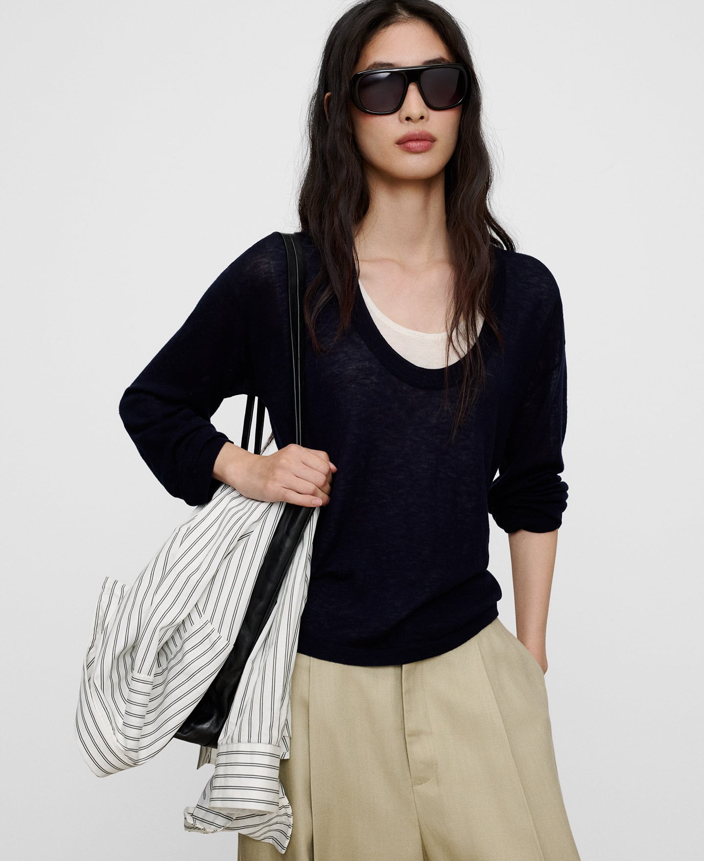 Merino wool double-layer knit sweater image number 0
