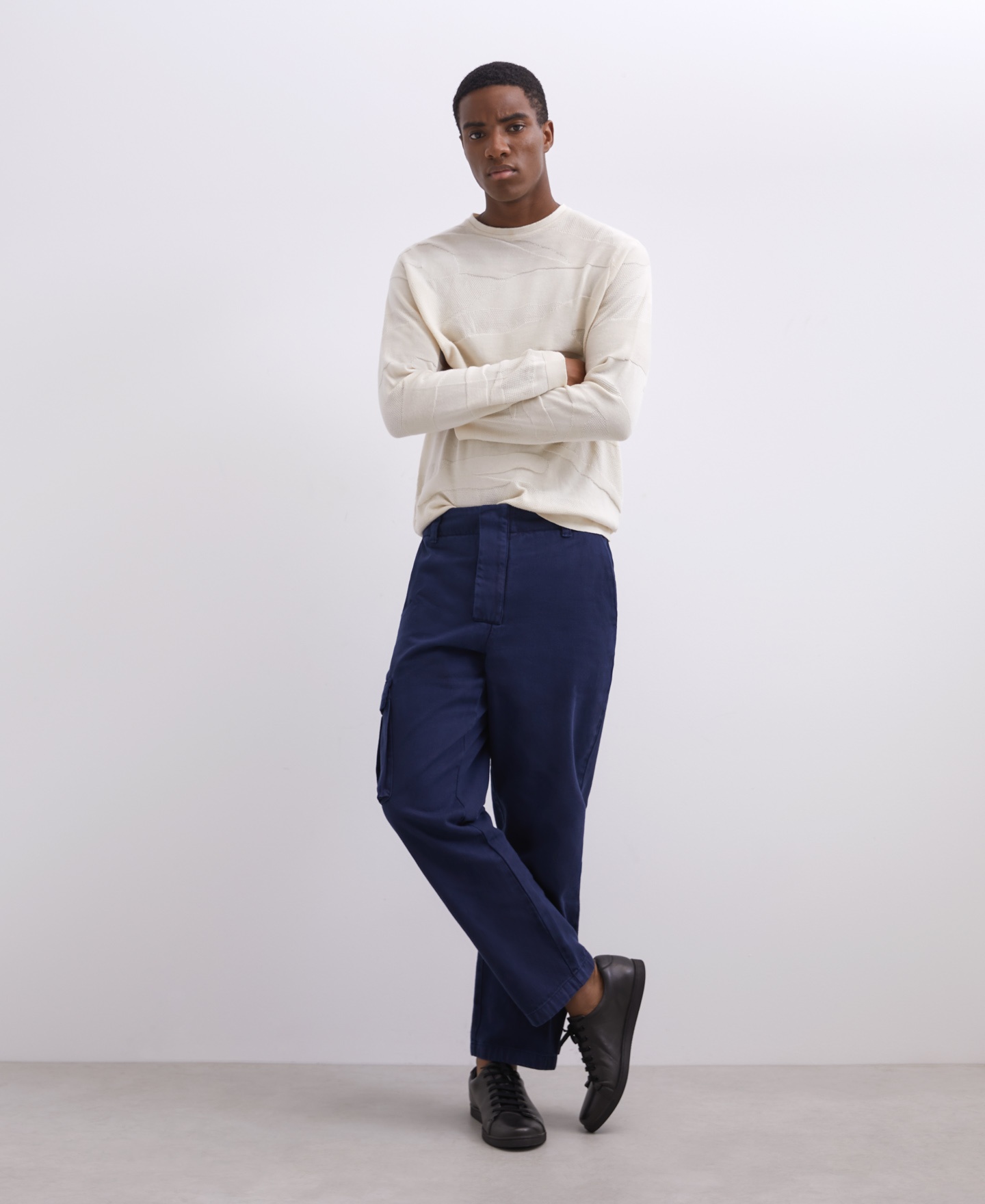 Cotton intarsia round neck sweater image number 3