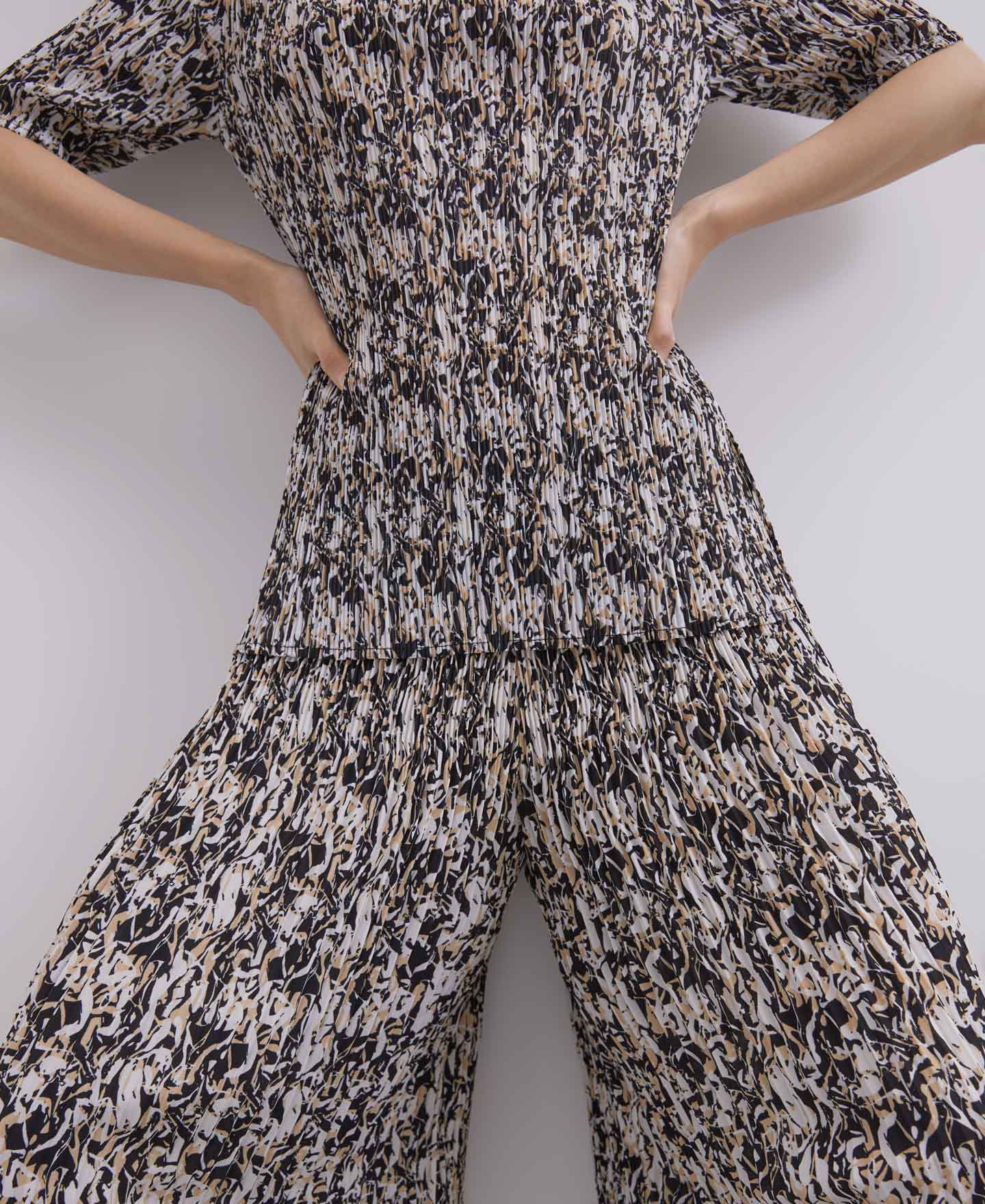 Crinkle printed top with crew neckline image number 3
