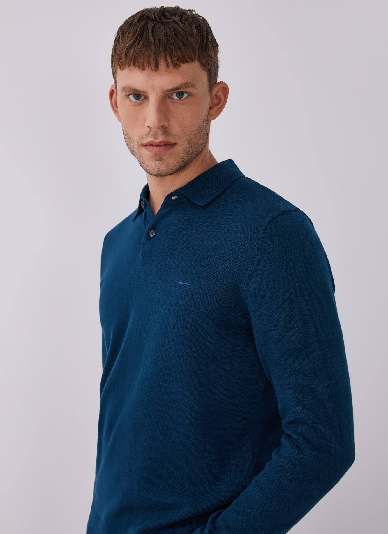 Long sleeve cotton polo shirt image number 4