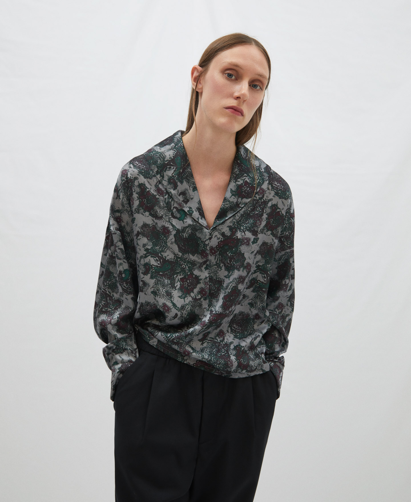 Shawl collar printed shirt image number 0