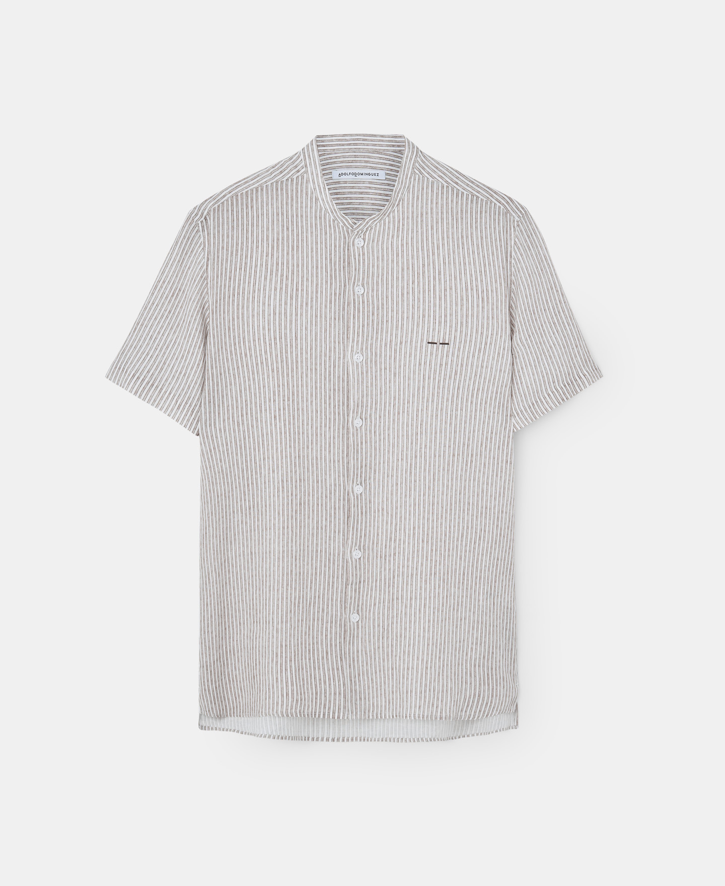 Mandarin collar striped linen shirt image number 4