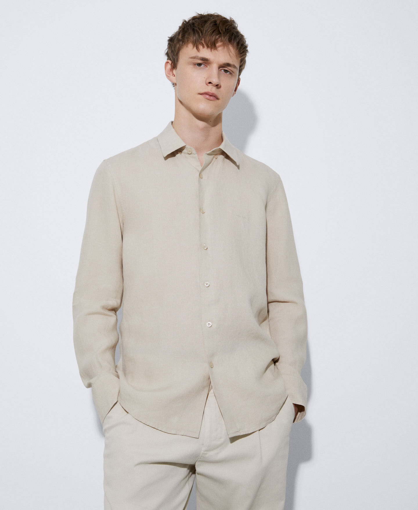 Linen lapel collar shirt image number 0