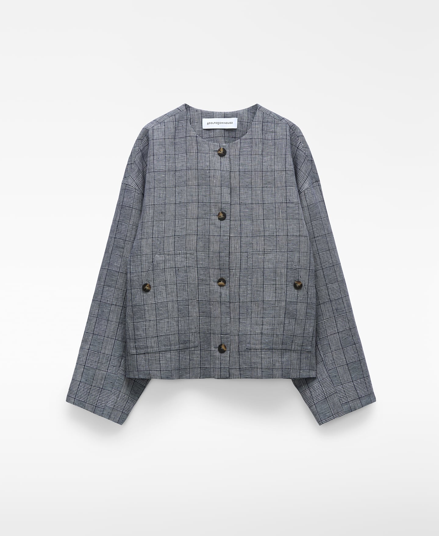 Linen checkered straight jacket image number 4
