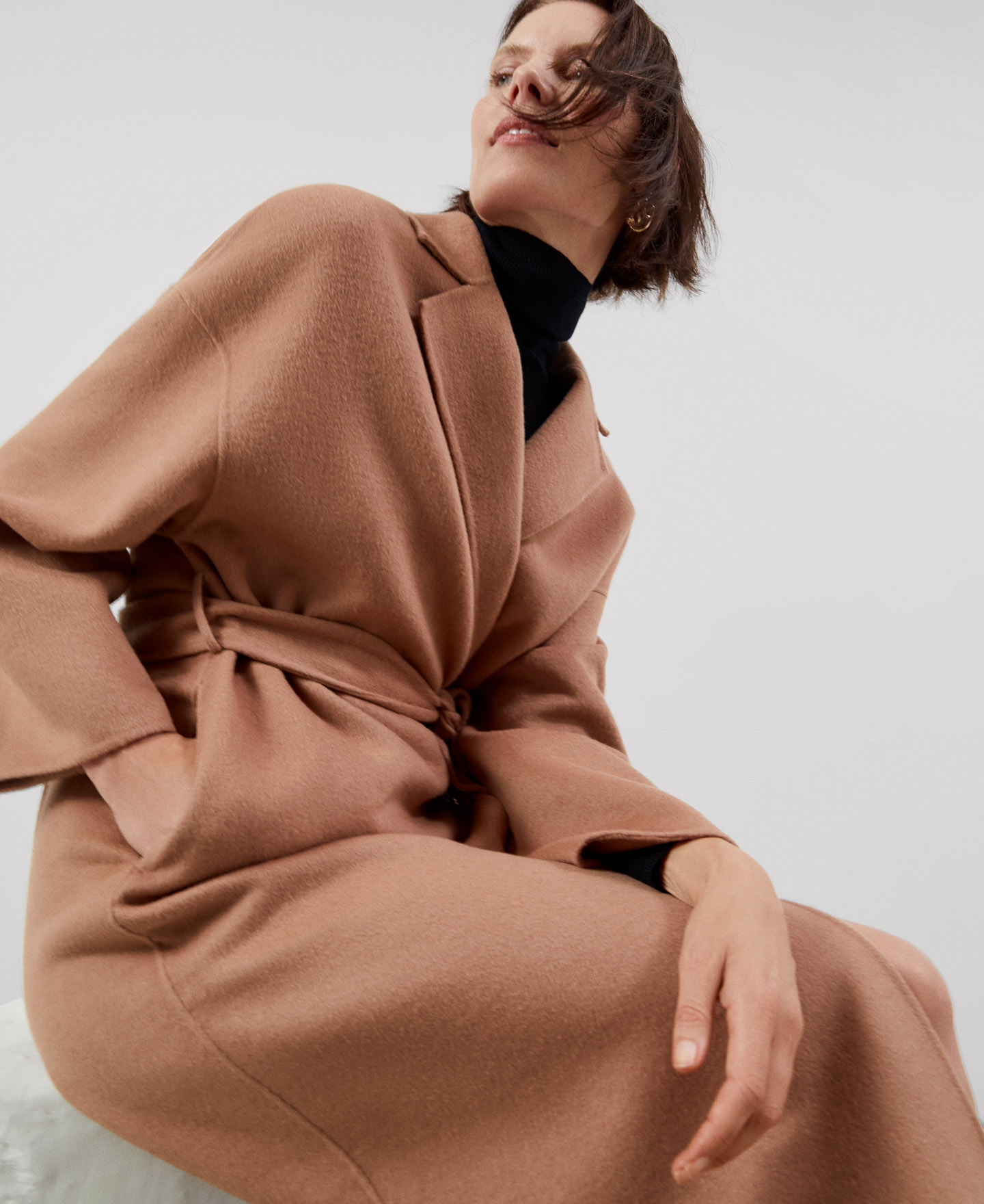 Merino wool fabric long coat image number 5