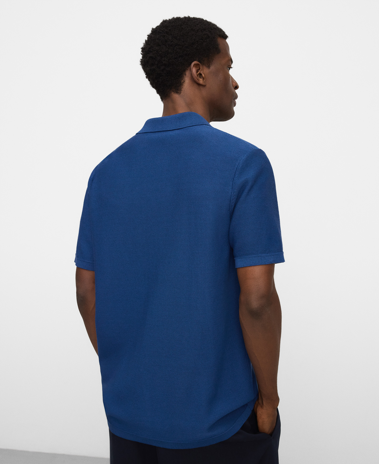 V-neck structured knit polo shirt image number 2