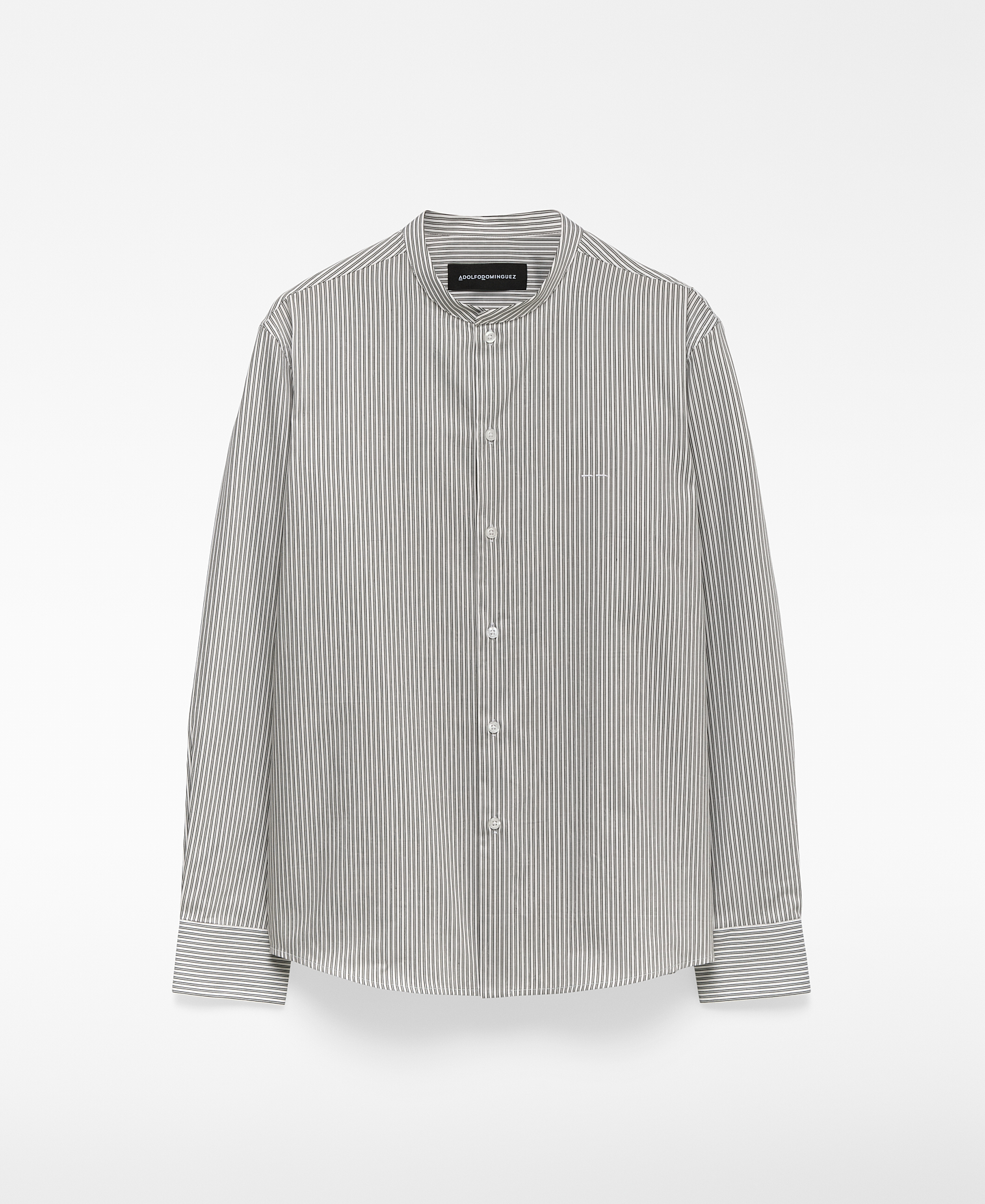 Mandarin collar striped shirt man image number 4