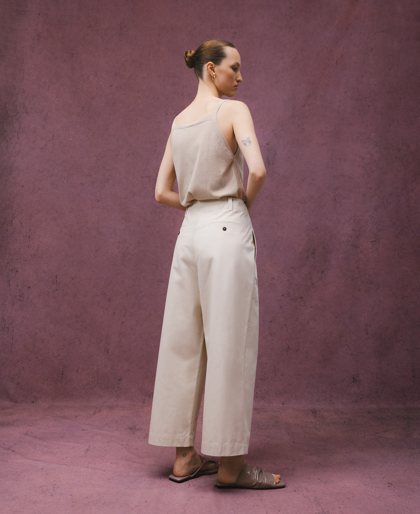 Pantalon taille haute en coton femme image number 2