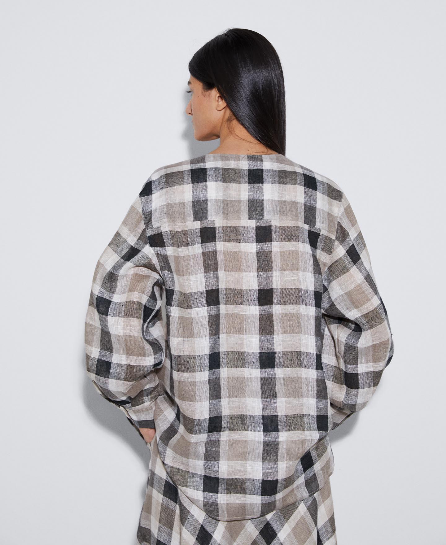 Linen heron check shirt image number 2