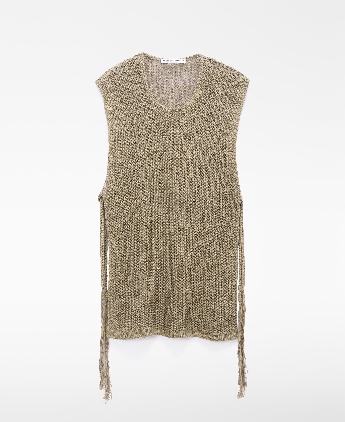 Rustic linen knit open vest image number 6