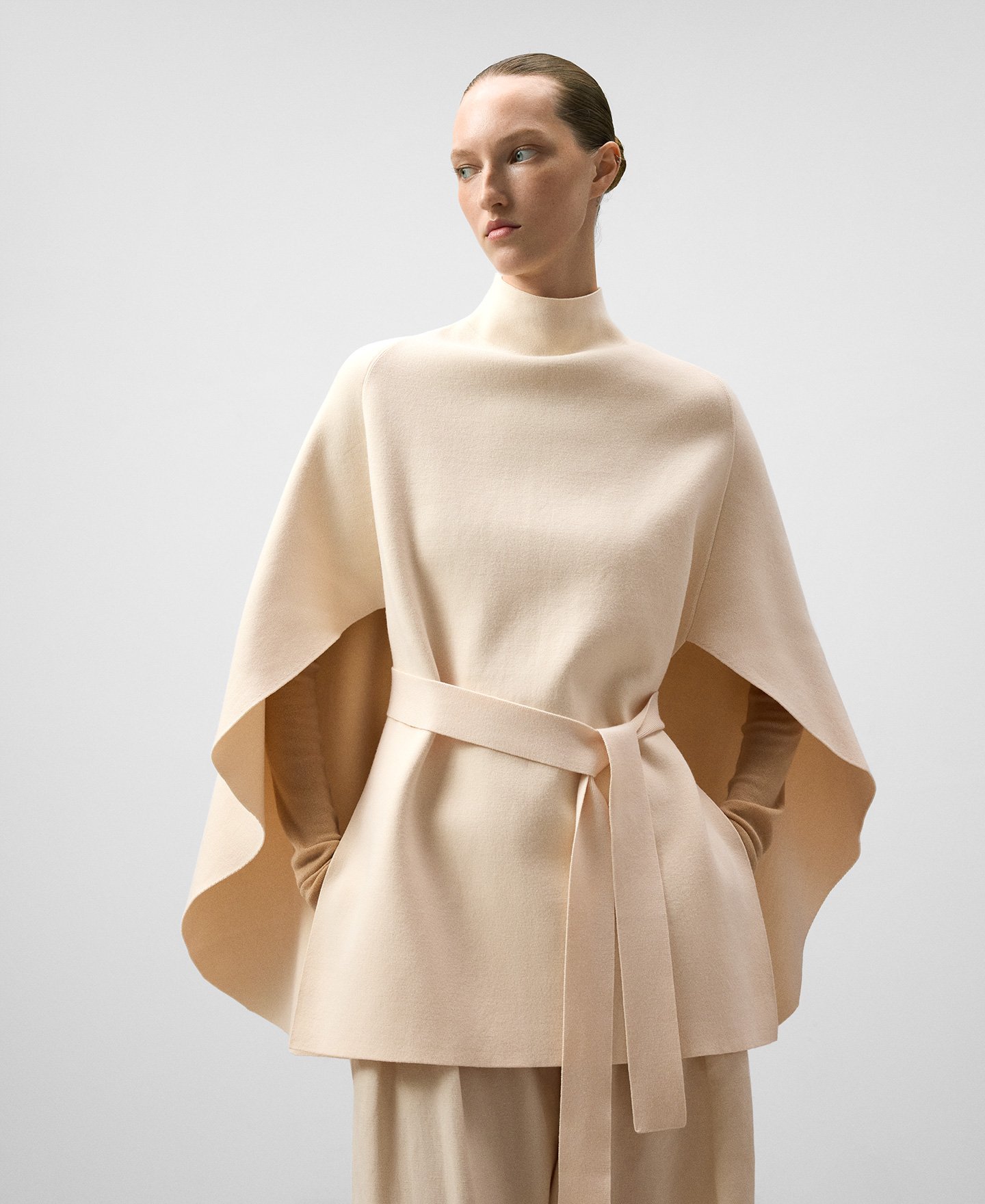 Knit cape with belt woman image number 0