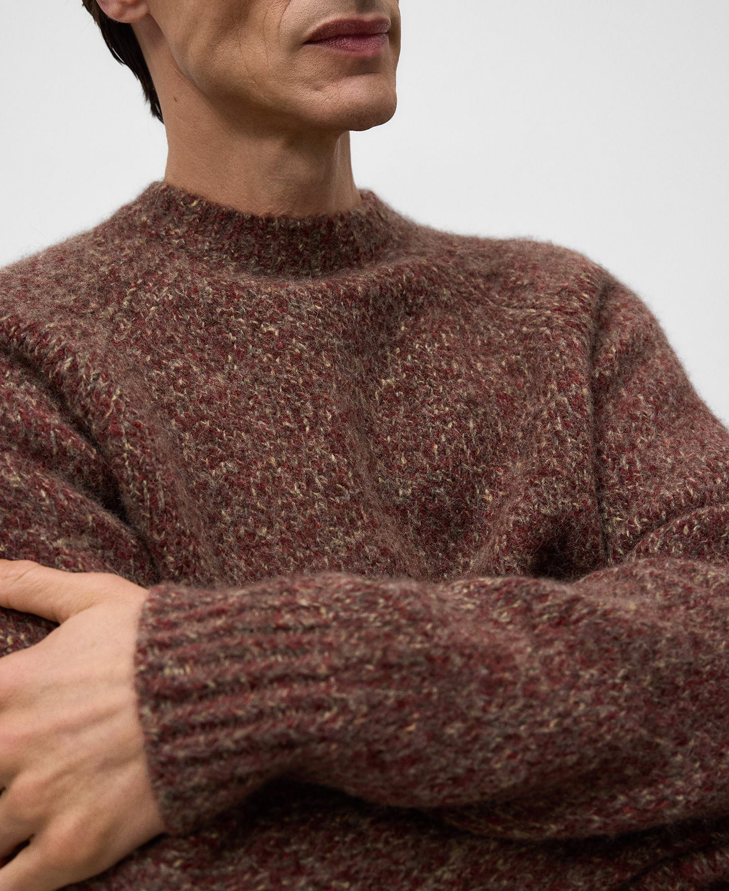 Crew collar melange knit sweater man image number 3