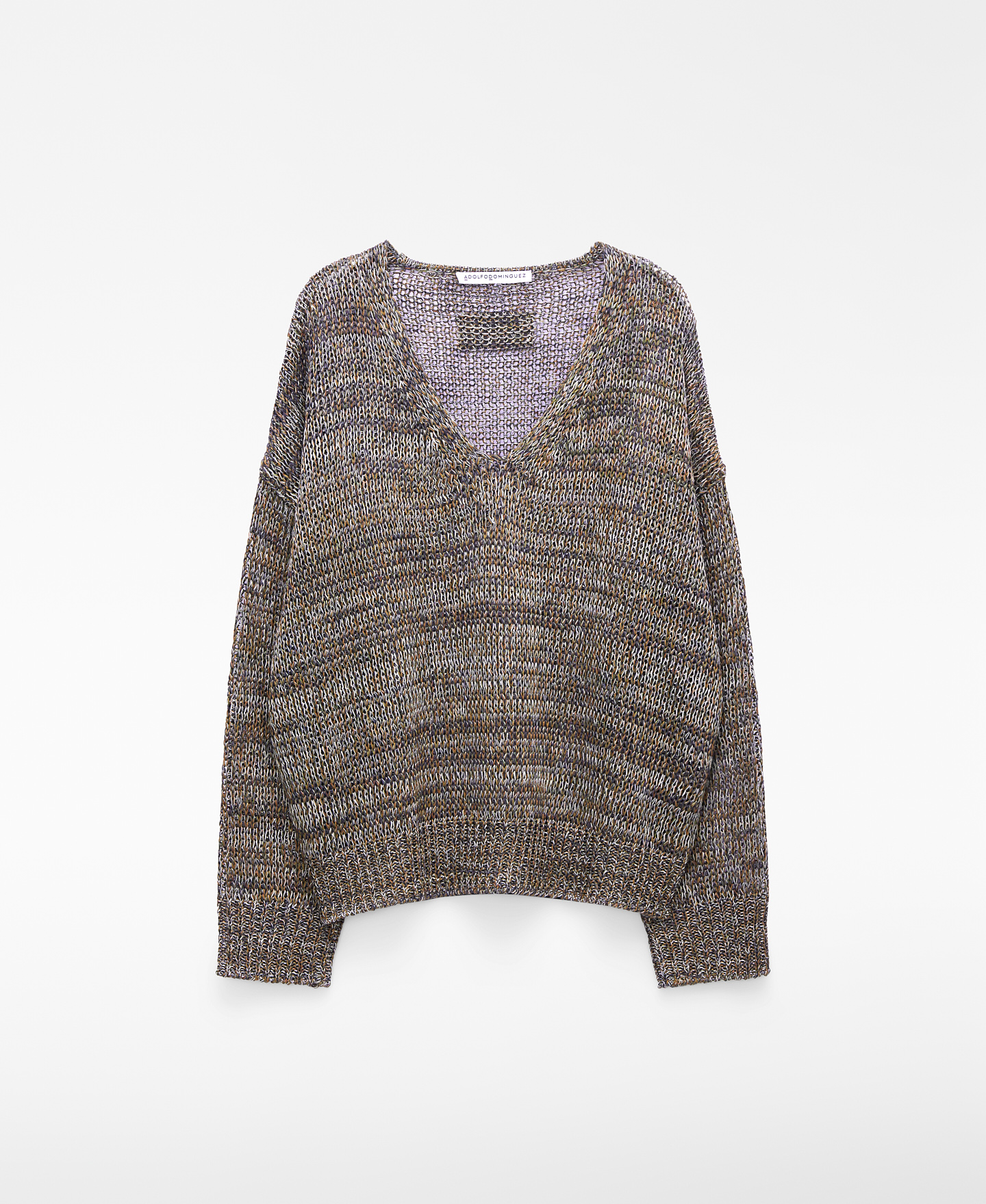 V-neck melange knit sweater image number 4