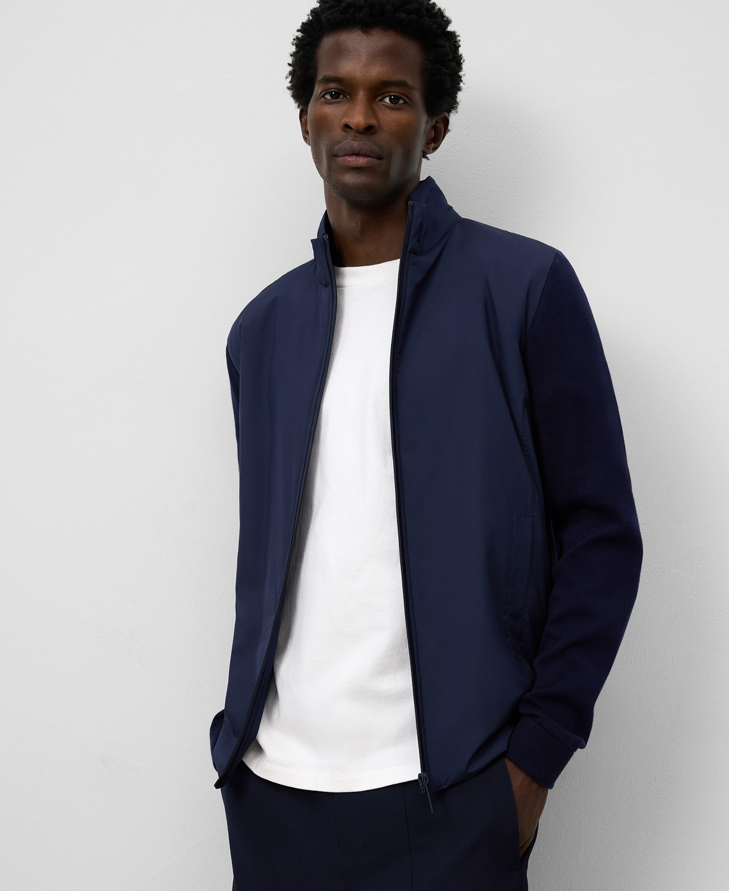 Knit and nylon cardigan man image number 0