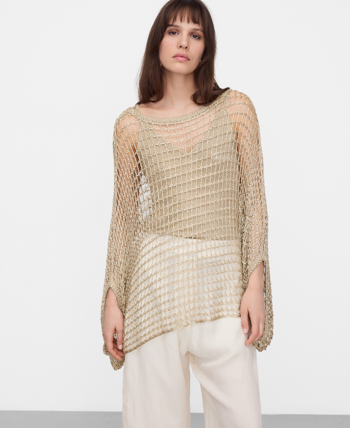 Metallic knit cape sweater image number 0