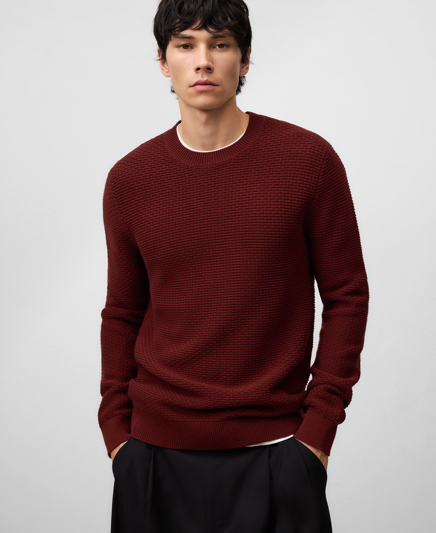 Cotton structured knit sweater man image number 0