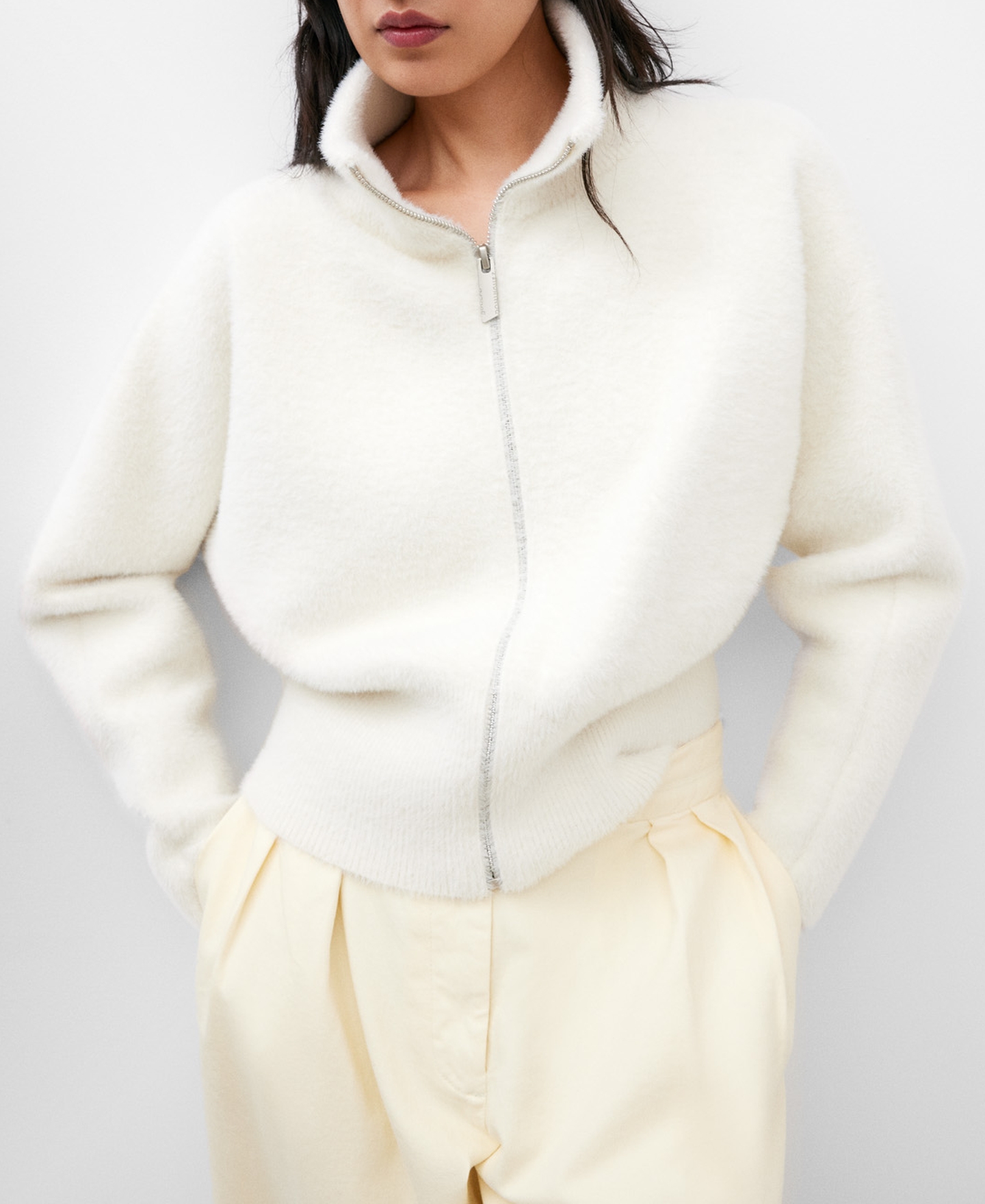 Ecru fleece jacket for women image number 0