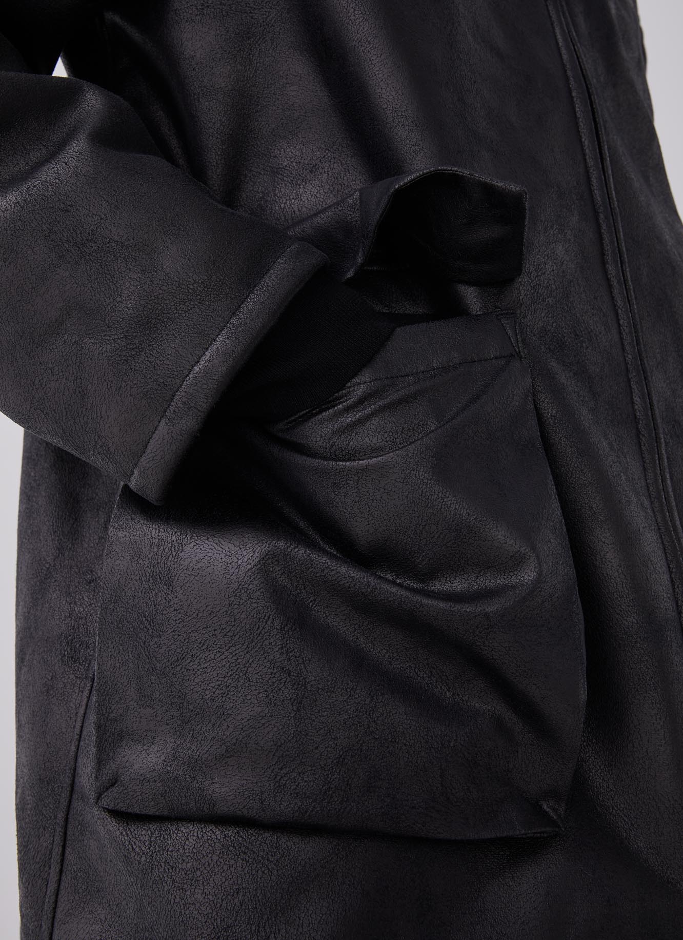 Eco leather hooded three-quarter coat image number 2