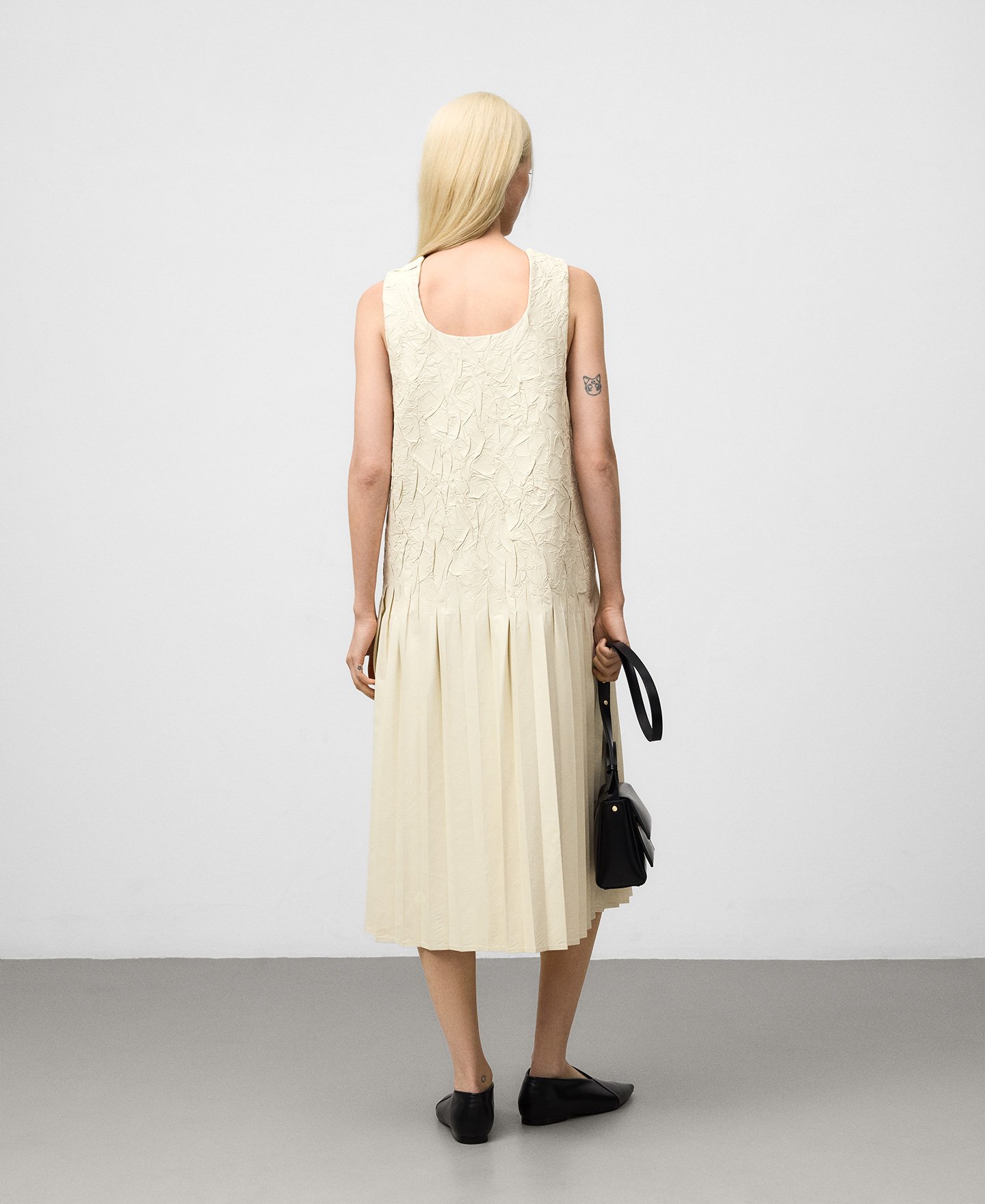 Leather-Non-Leather pleated dress woman image number 2