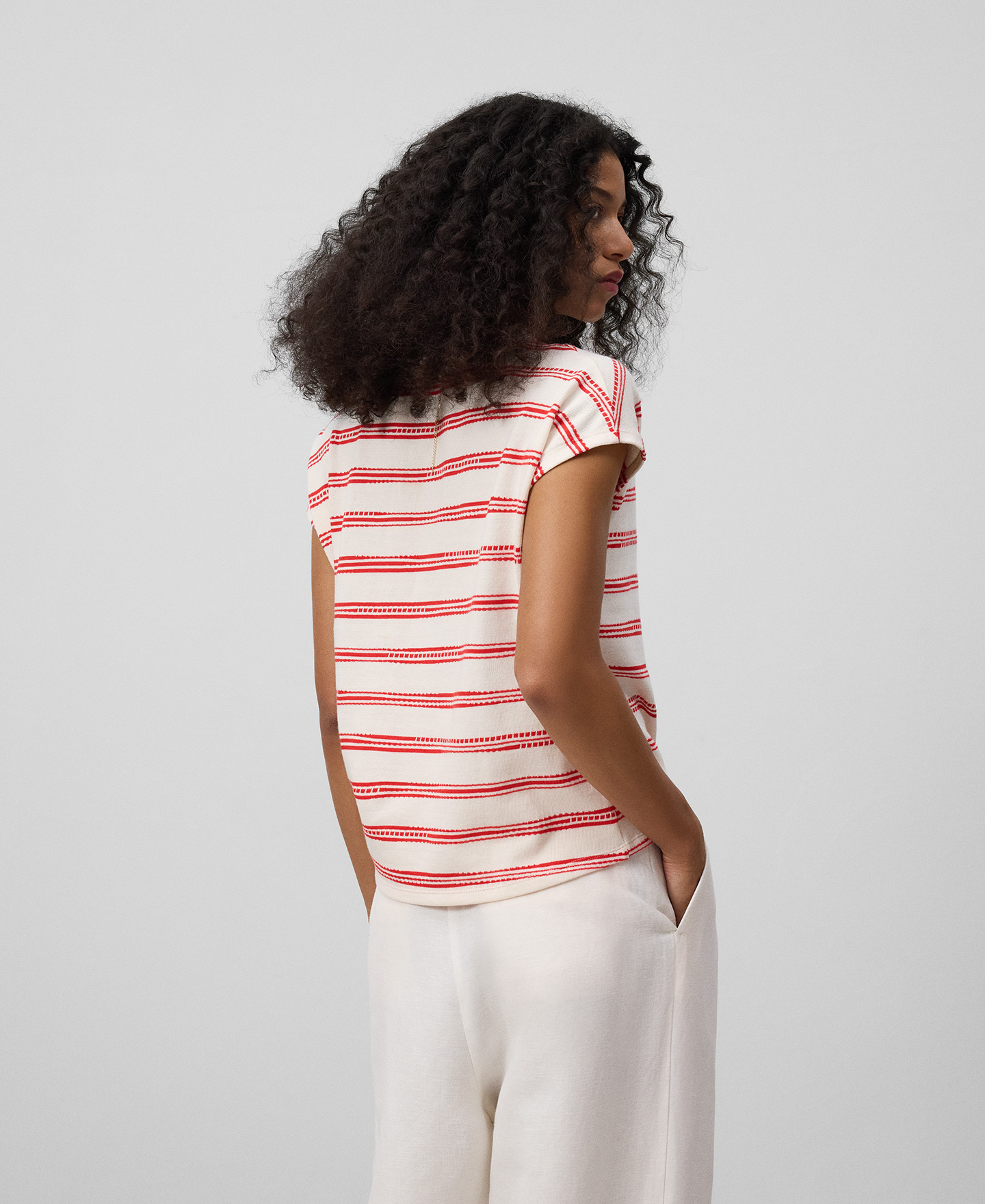 Striped jacquard cotton T-shirt woman image number 2
