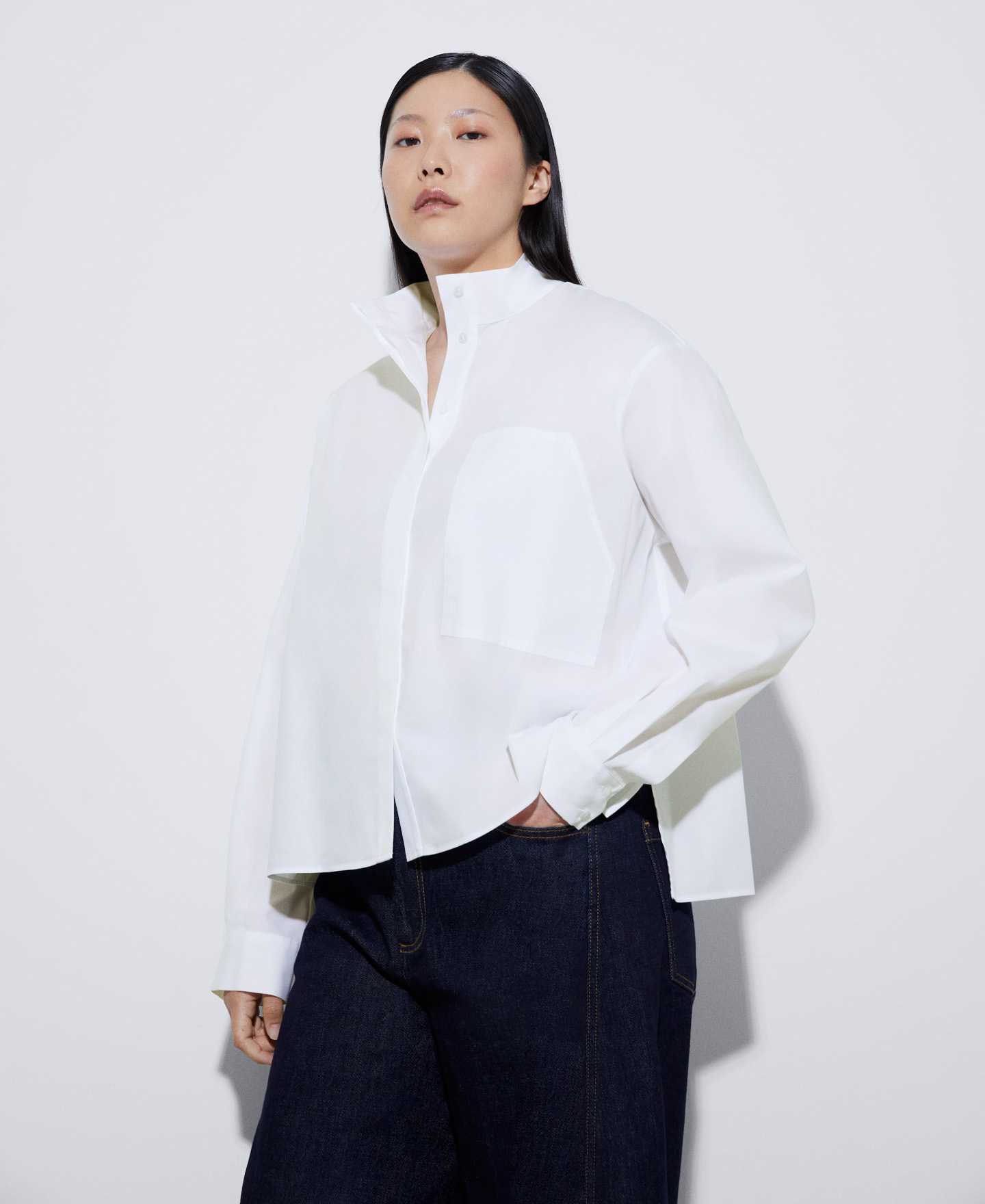 Mandarin collar cotton shirt image number 0