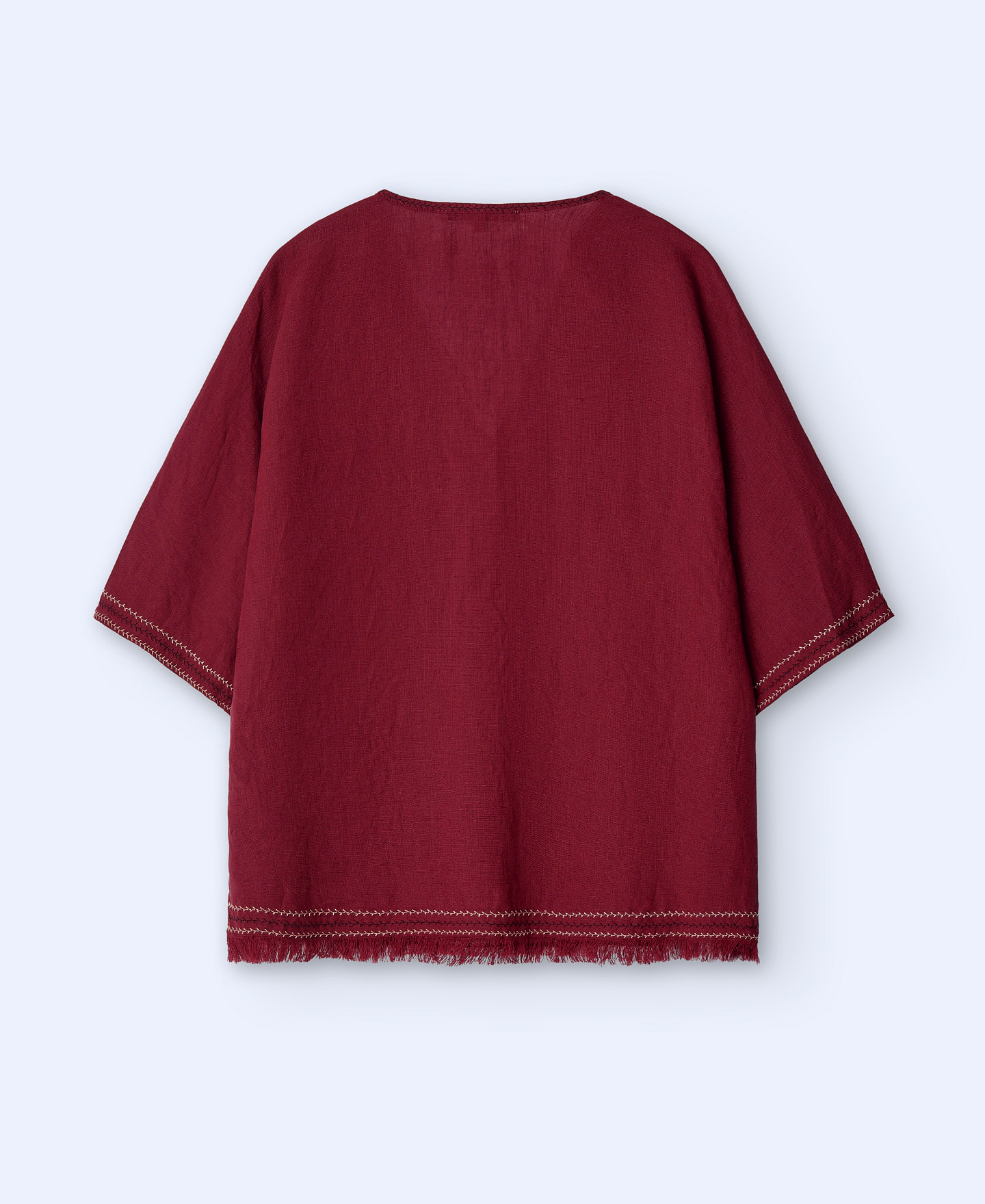 Blusa escote pico flecos en lino europeo image number 5