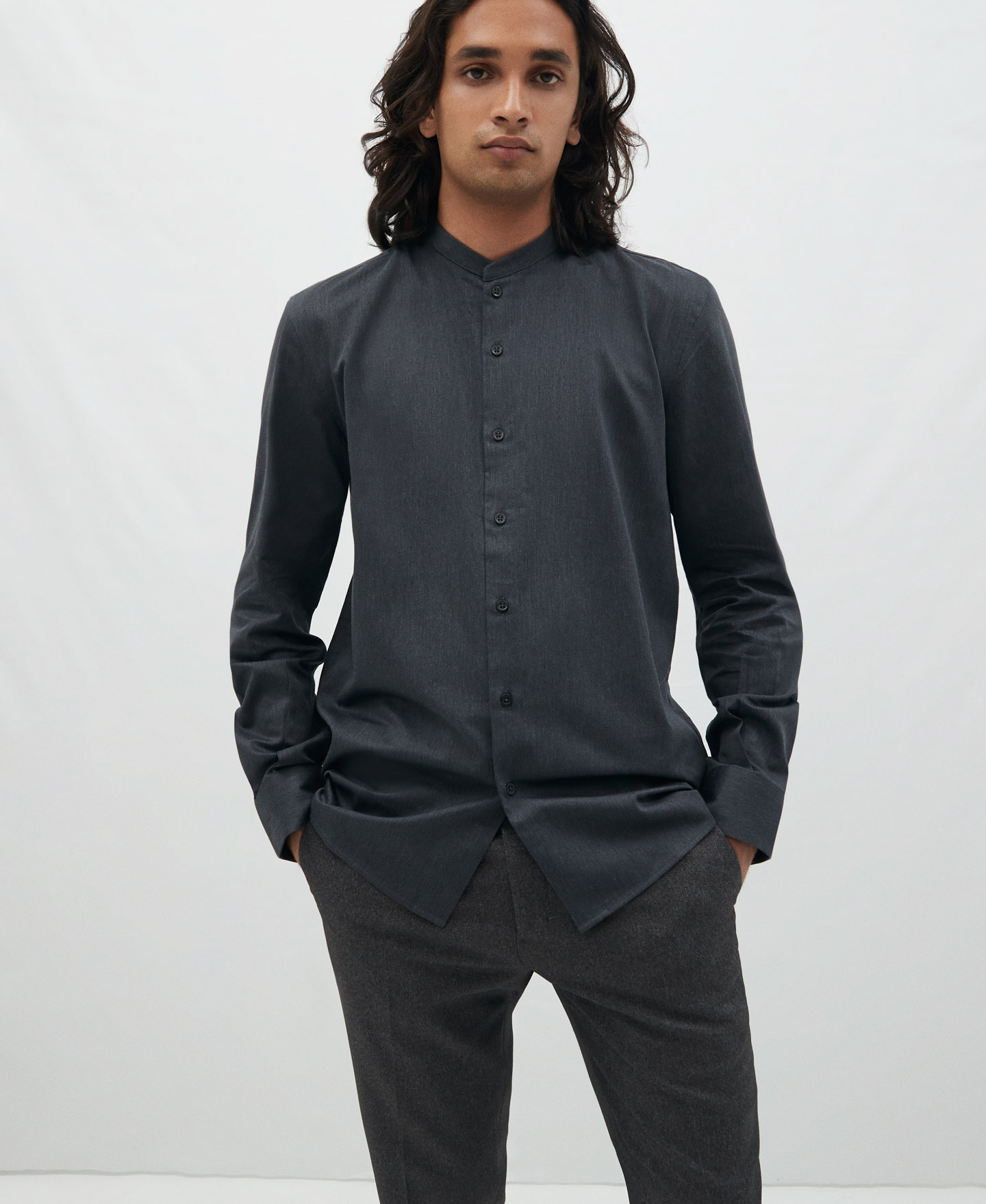 Mandarin collar cotton shirt image number 0