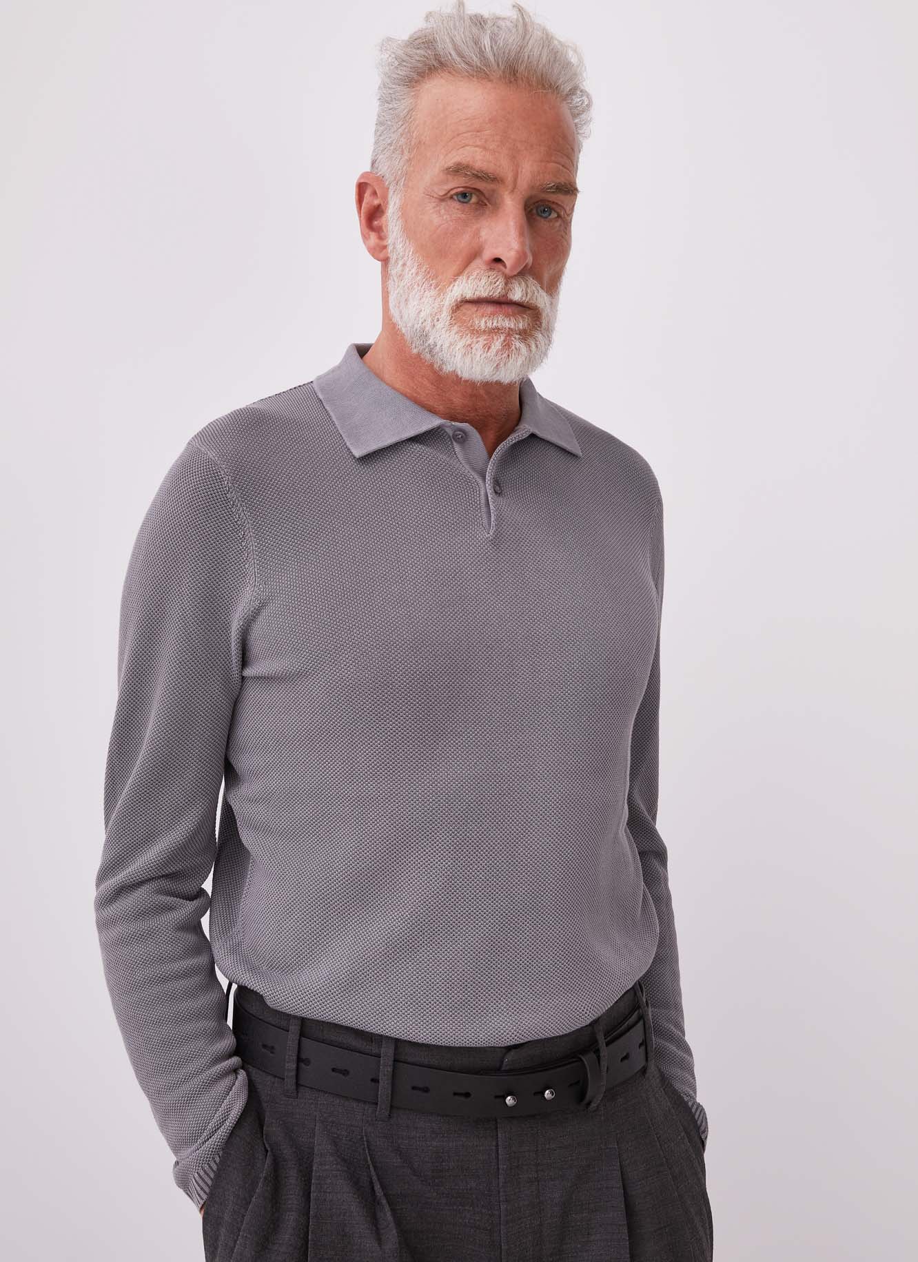 Cotton pique polo shirt with long sleeve image number 0
