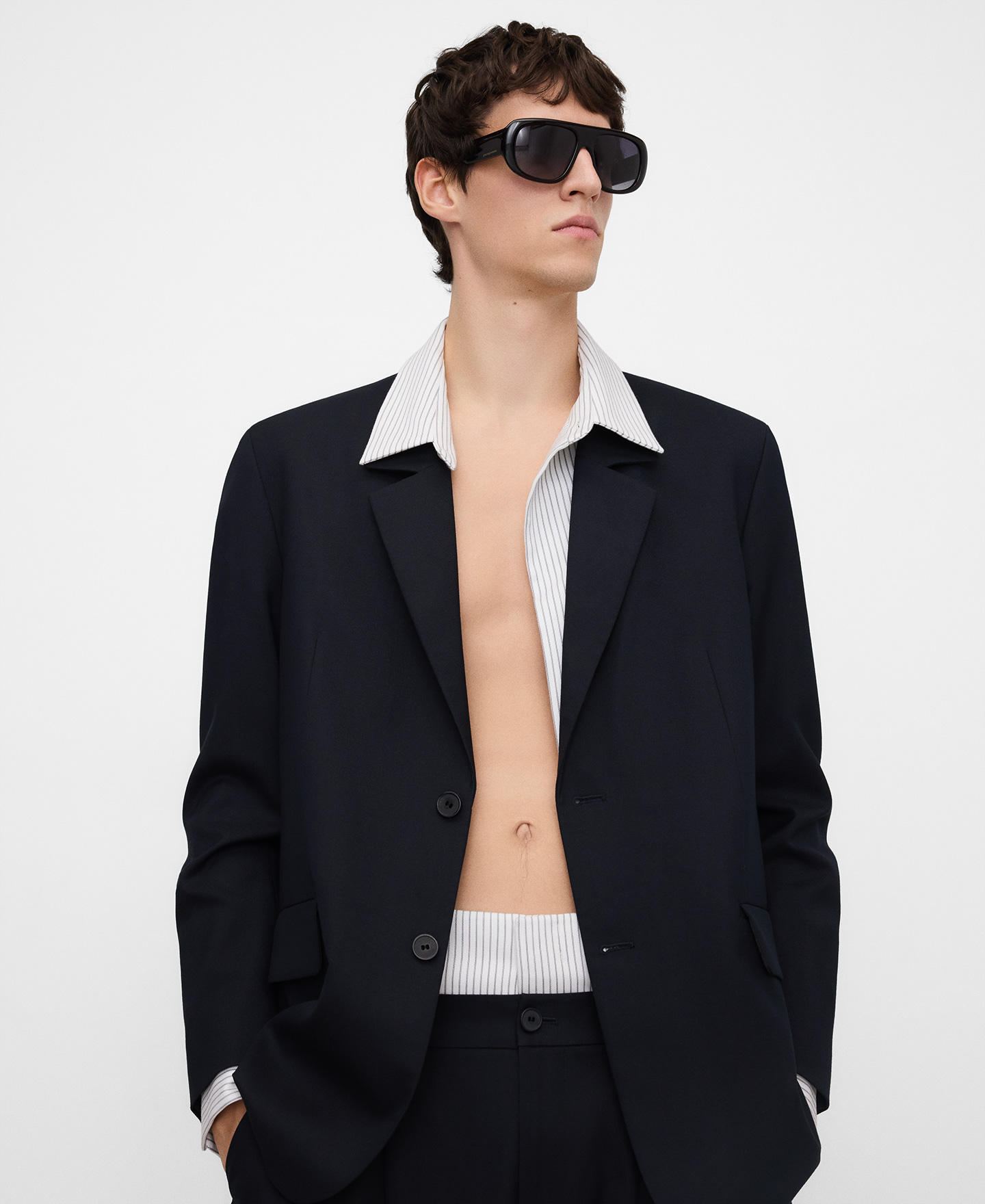 Relaxed fit mixed-fabric blazer man image number 0