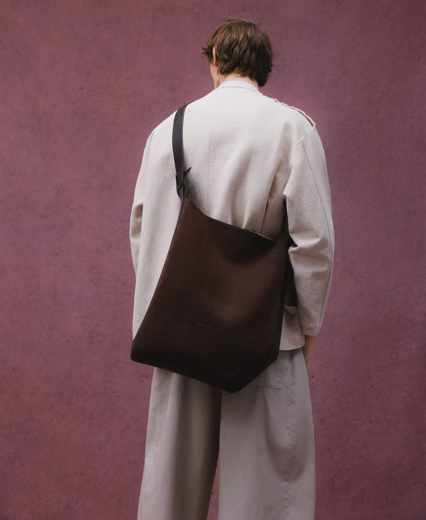 Brown leather and suede shopper bag man image number 4