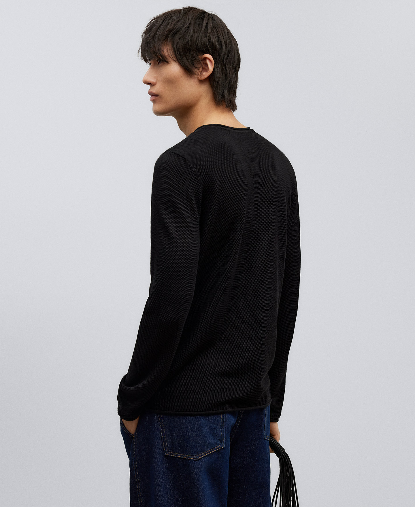 Camiseta tejido algodón negro hombre image number 2
