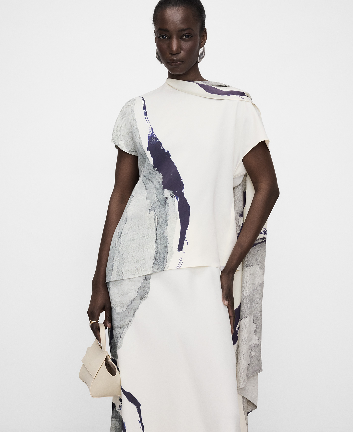 Asymmetric printed top with scarf image number 0