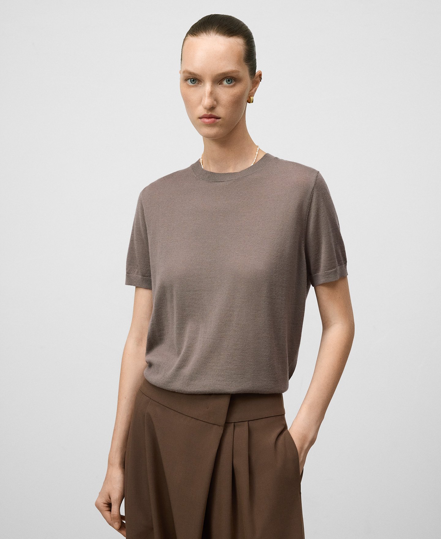 Merino wool short sleeve sweater woman image number 0
