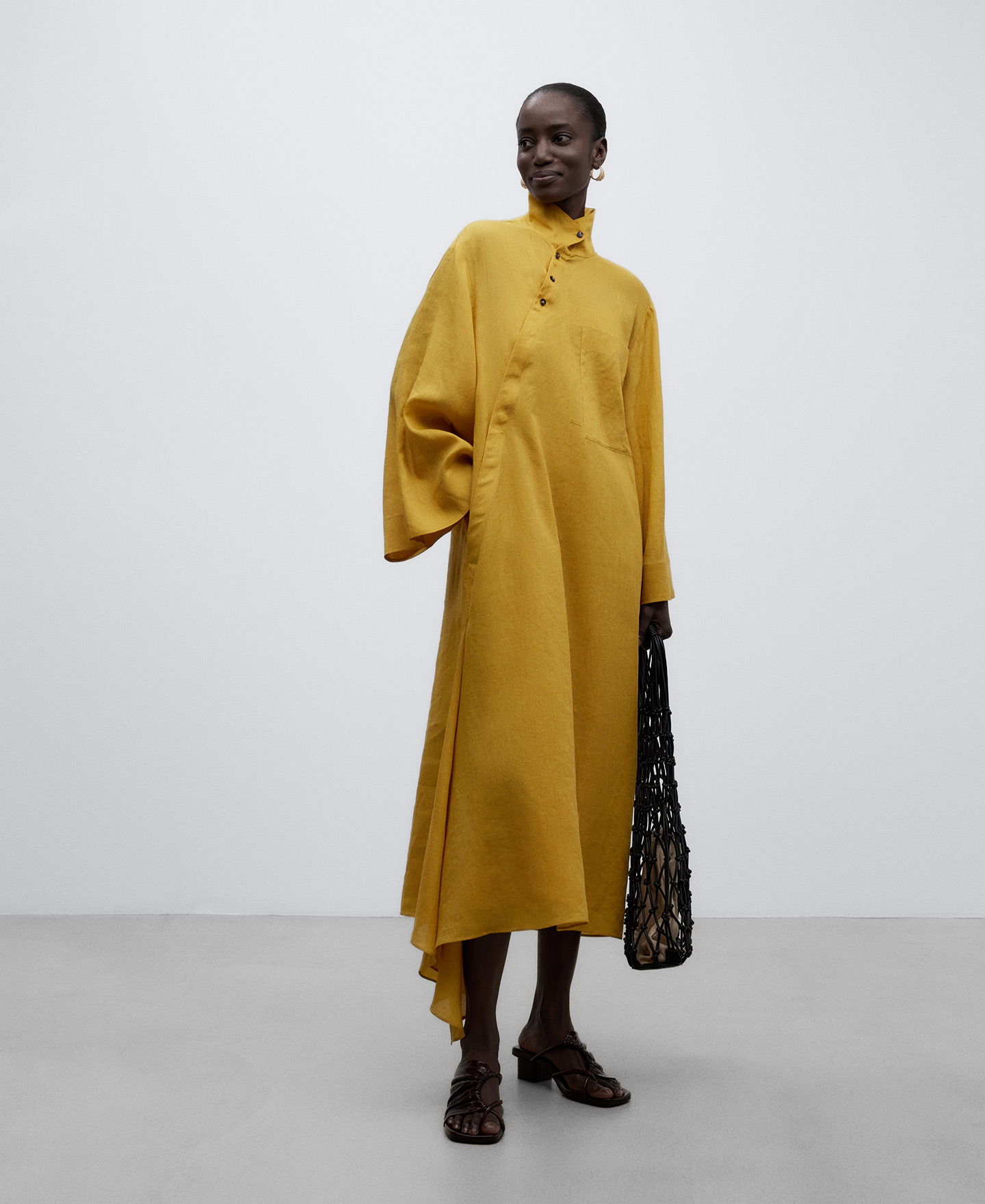 Yellow asymmetric dress woman image number 1
