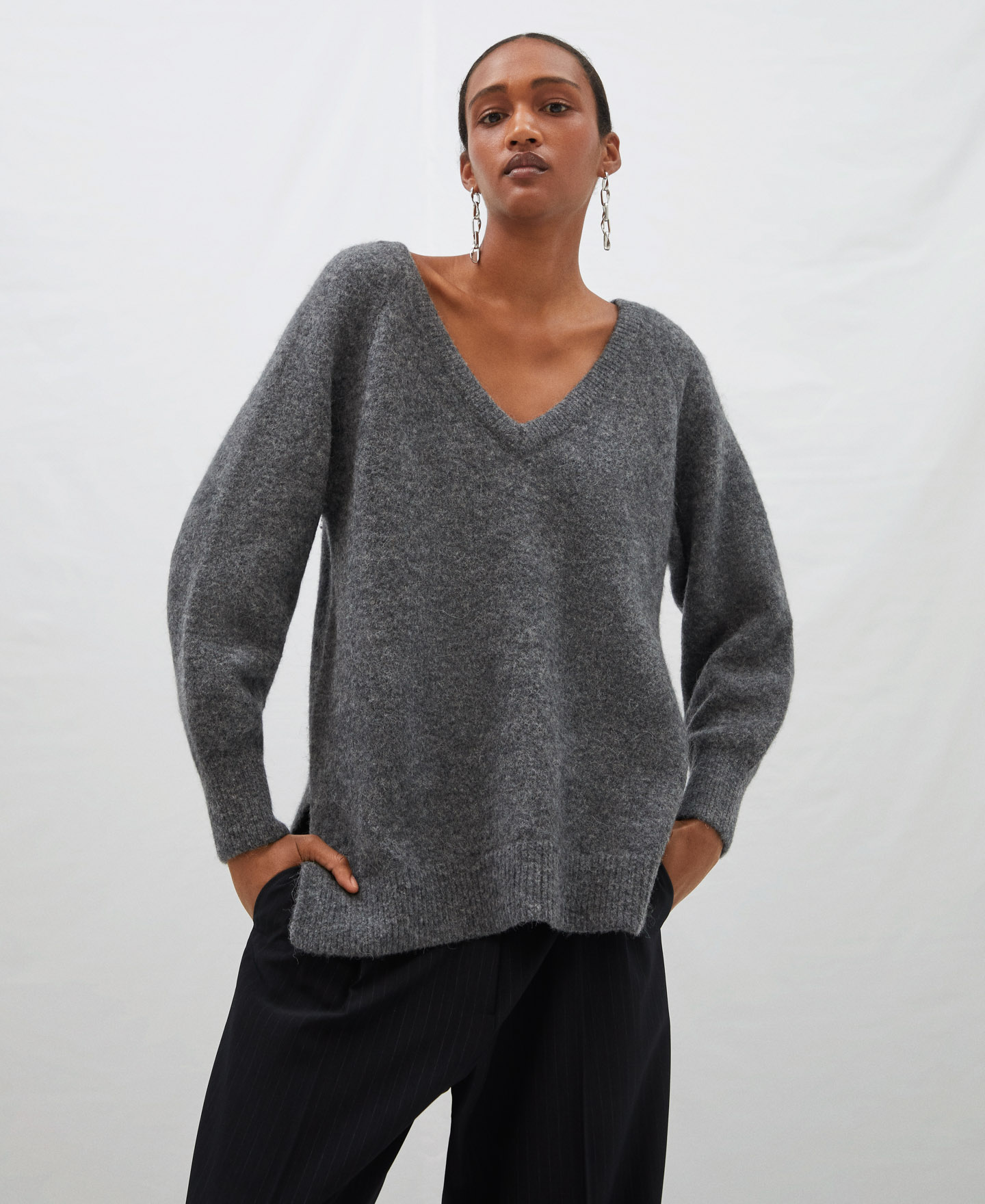 Double neckline wool and alpaca sweater image number 0