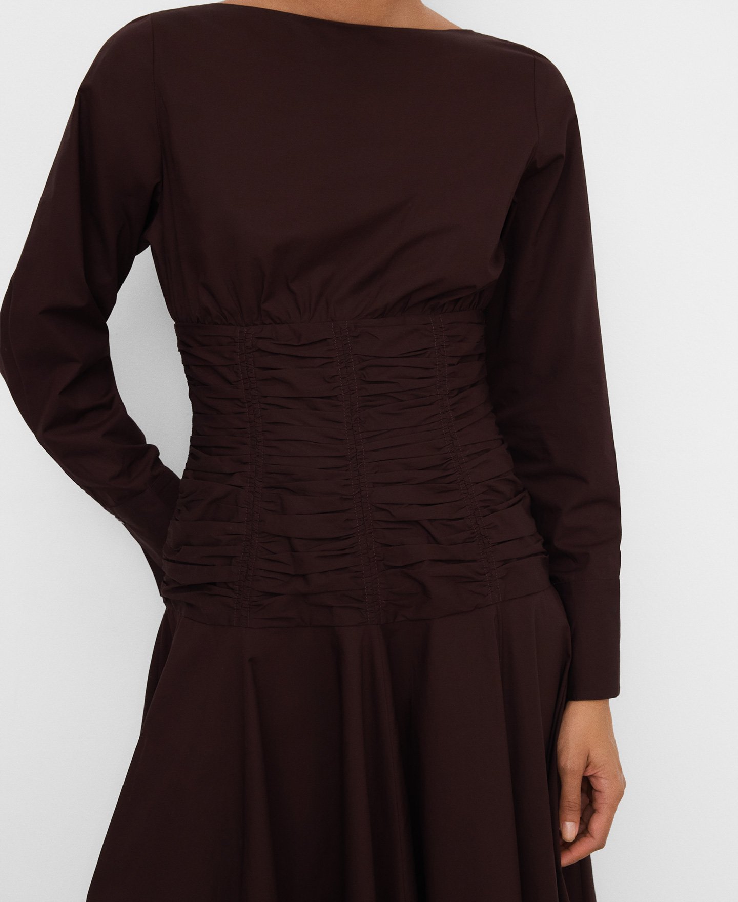 Gathered waist cotton midi dress image number 3