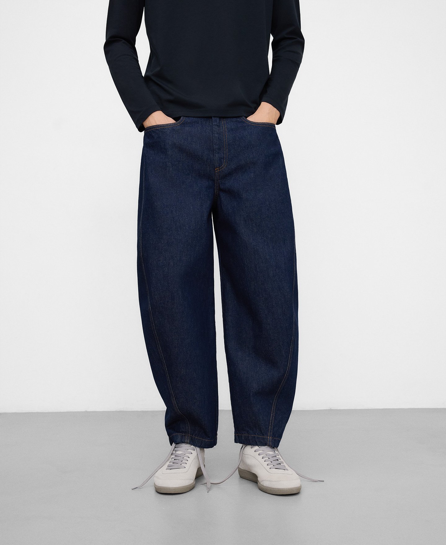 Cotton denim barrel fit trousers image number 0