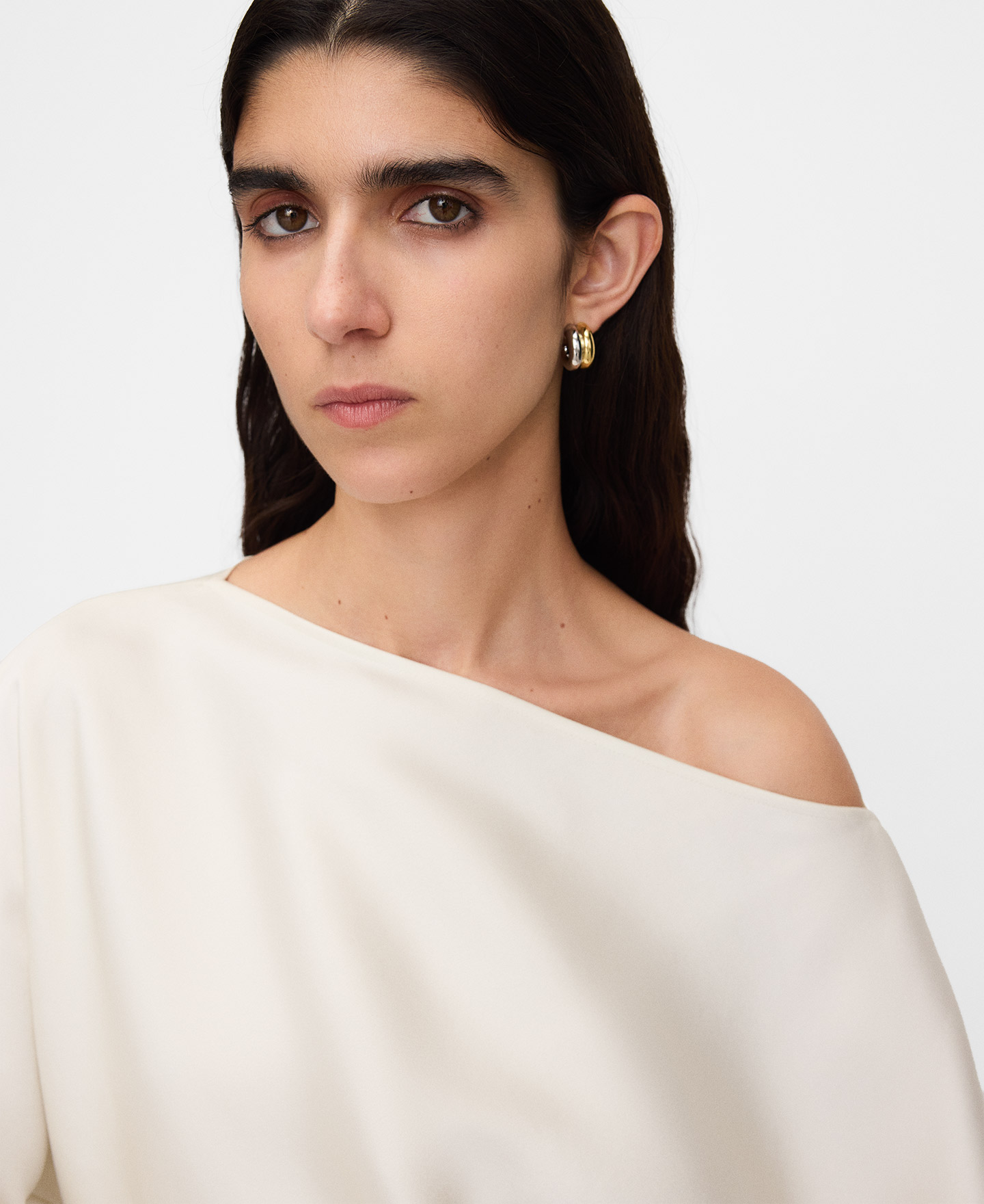 Boat neckline satin blouse image number 3