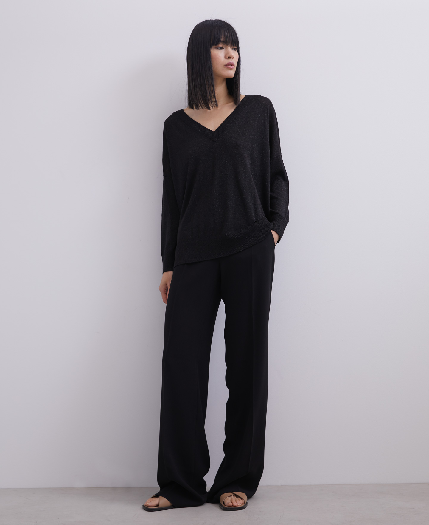 Lurex v-neck sweater image number 0
