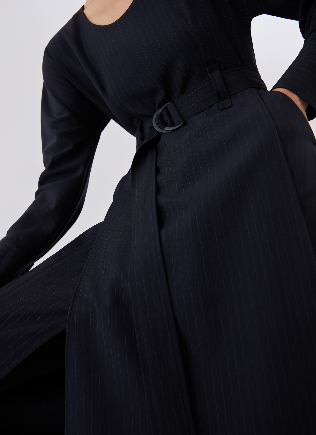 Midi dress with round collar and belt image number 4