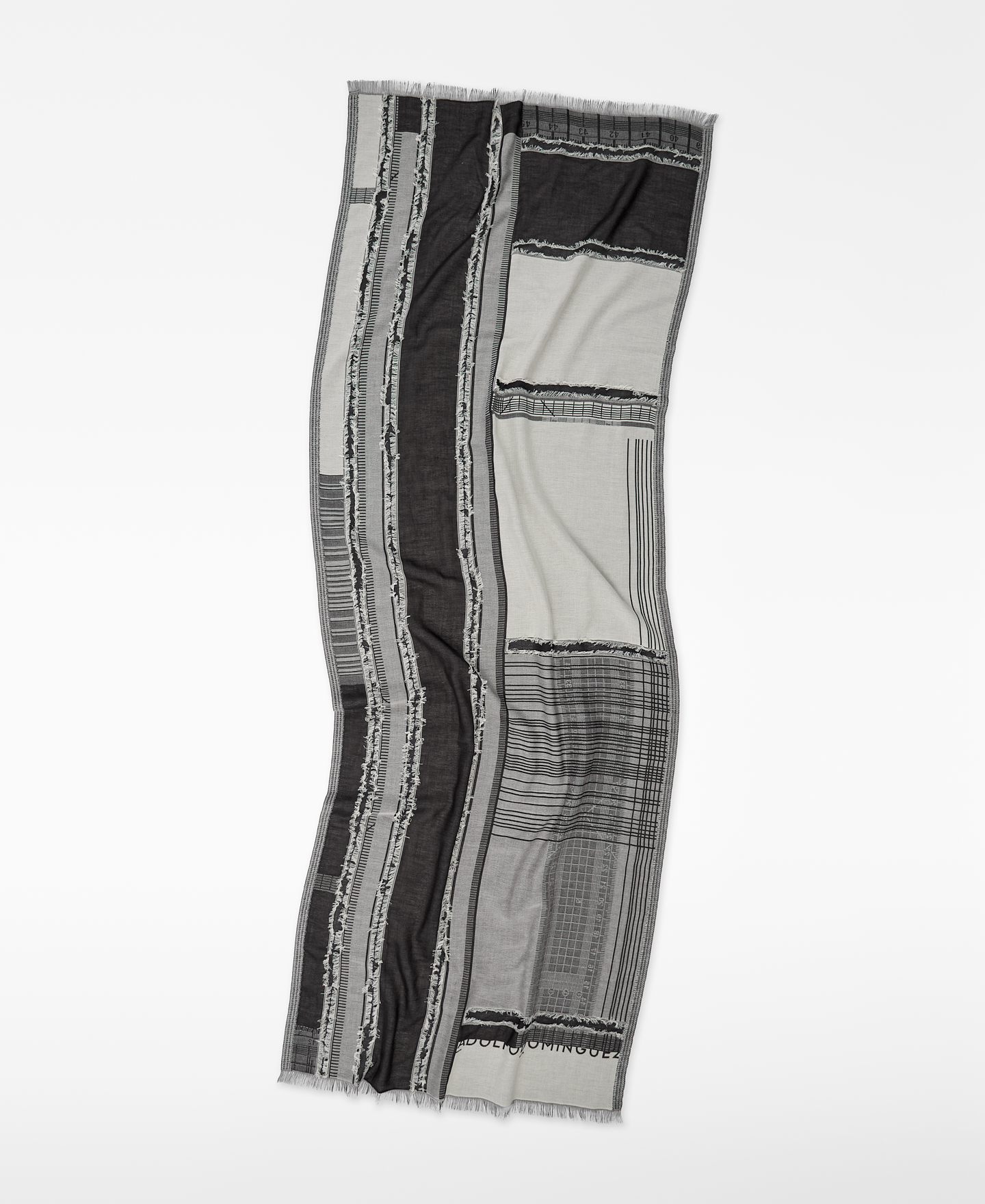Jacquard shawl with tape measure motif image number 1