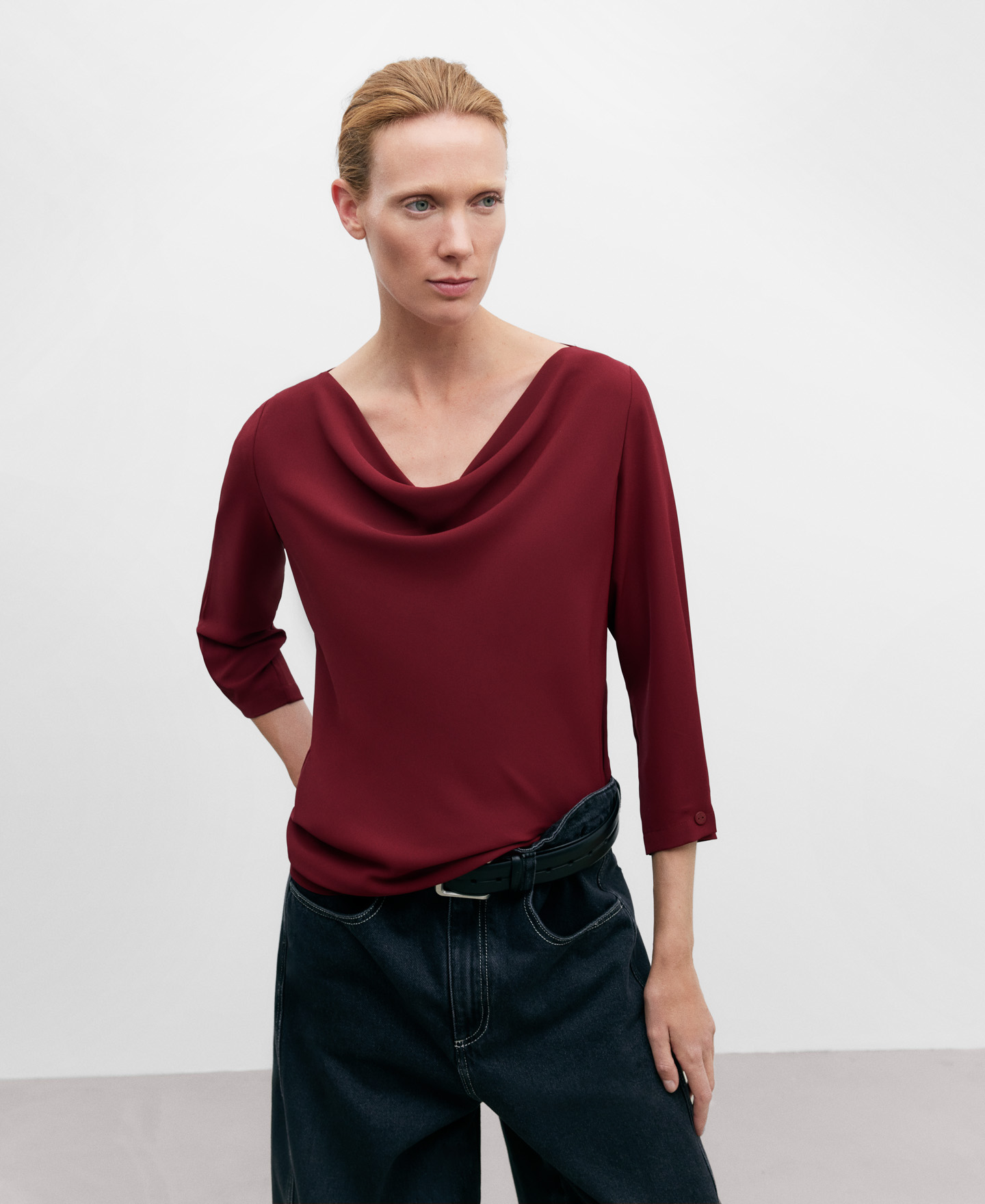 Draped collar blouse for women image number 0